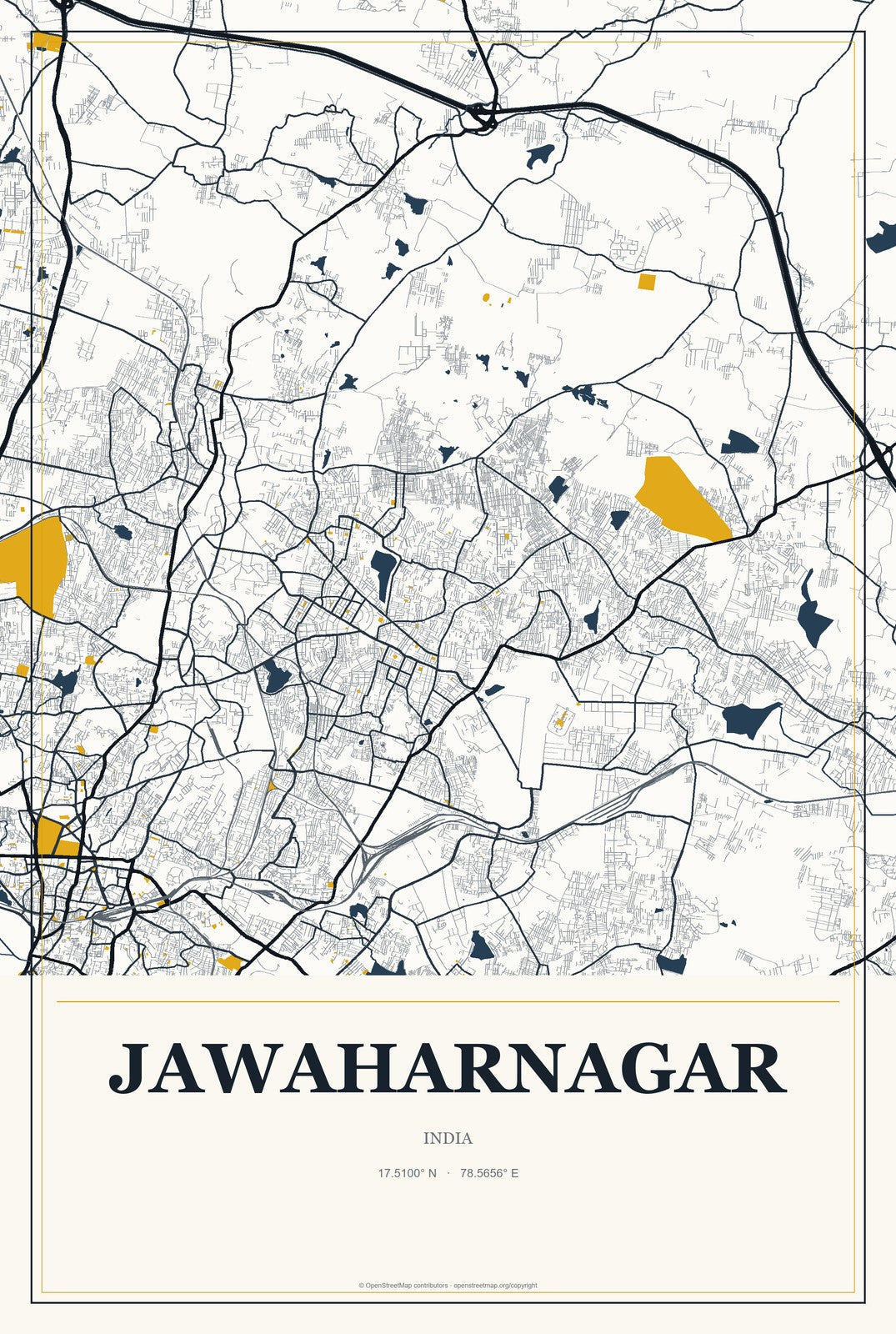 Jawaharnagar, India City Map Aluminum Sign in Citrine Modern style