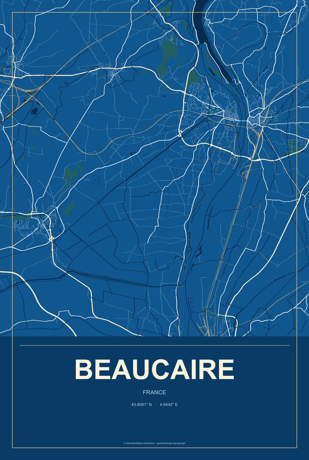 Beaucaire, France City Map Aluminum Sign in Harbor Cobalt style