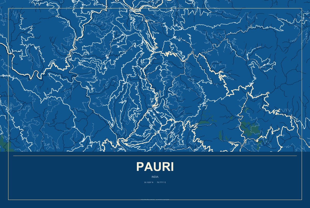 Pauri, India City Map Aluminum Sign in Harbor Cobalt style