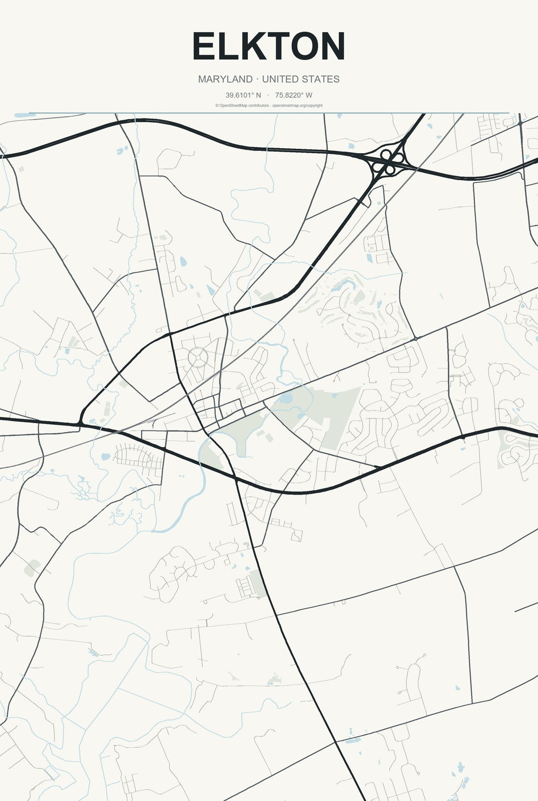 Elkton, Maryland City Map Aluminum Sign in Headline Atlas style