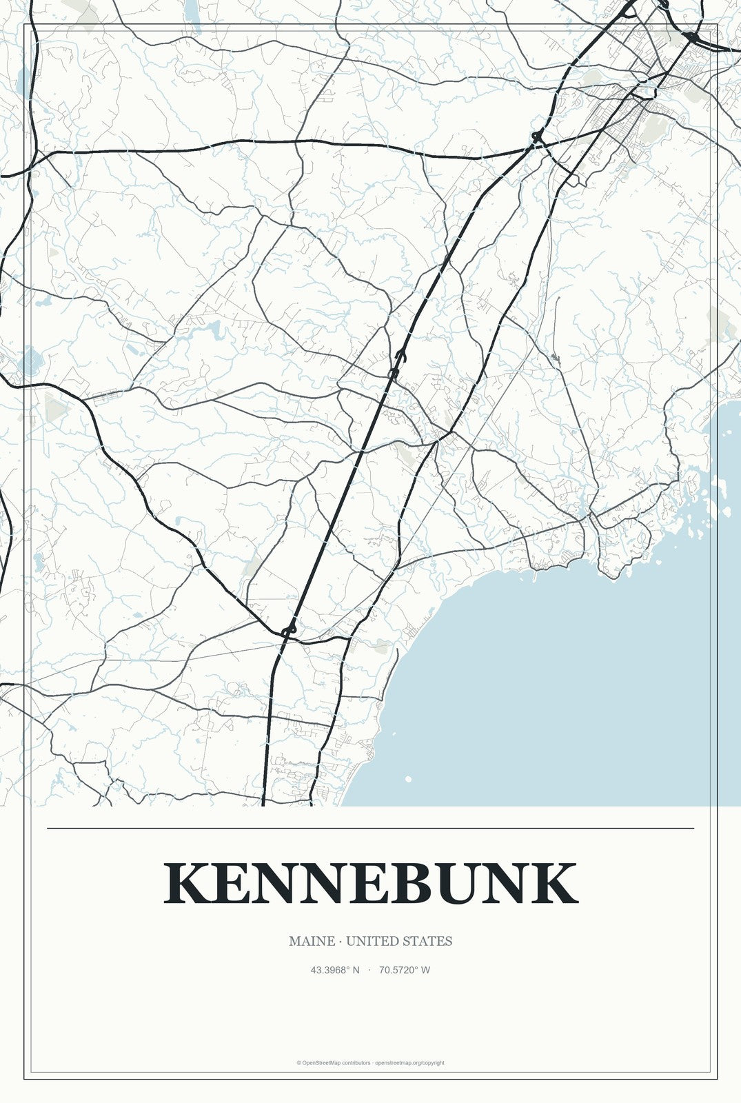 Kennebunk, Maine City Map Aluminum Sign in Gallery Air style