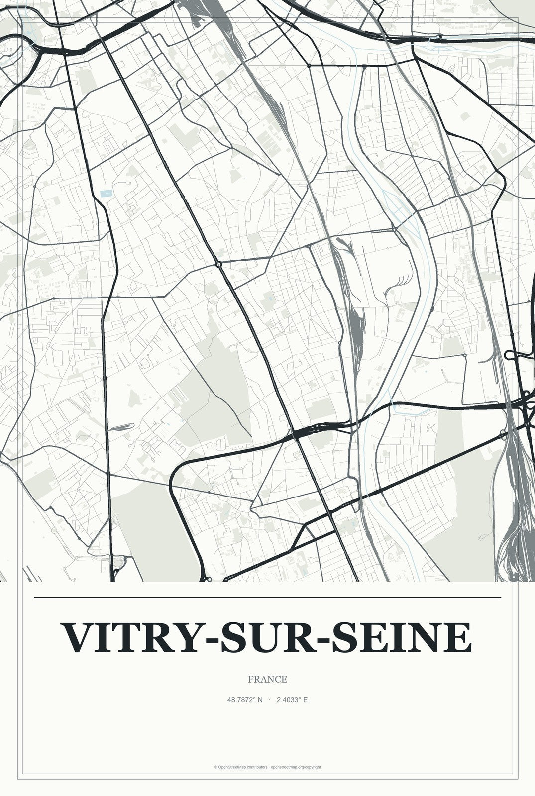 Vitry-sur-Seine, France City Map Aluminum Sign in Gallery Air style