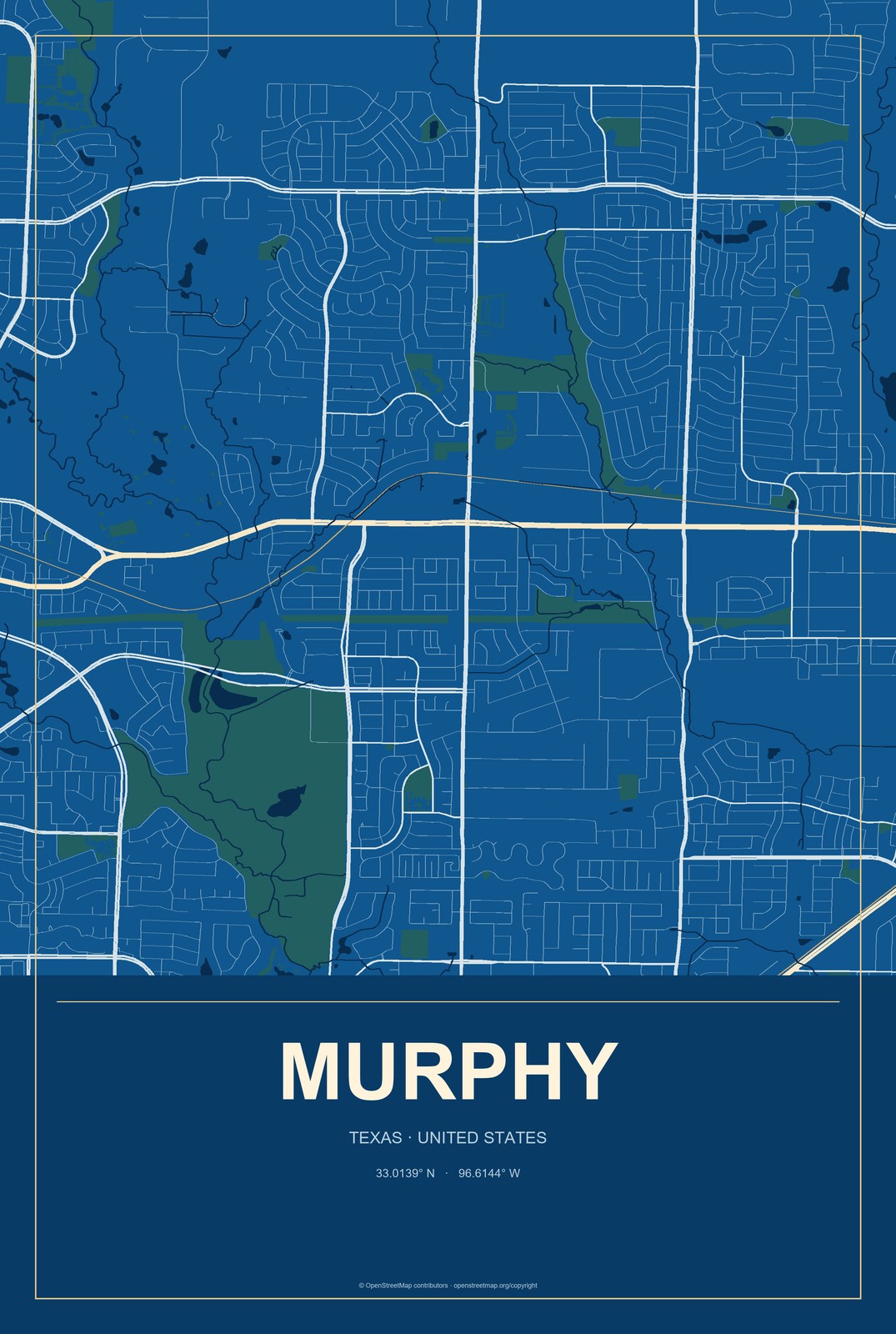 Murphy, Texas City Map Aluminum Sign in Harbor Cobalt style