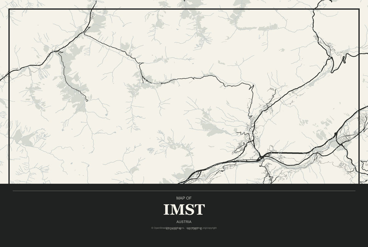 Imst, Austria City Map Aluminum Sign in Museum Plaque style
