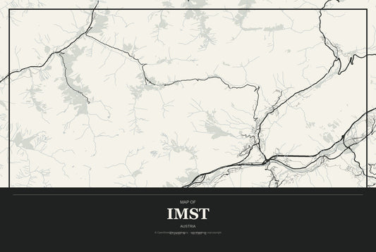 Imst, Austria City Map Aluminum Sign in Museum Plaque style
