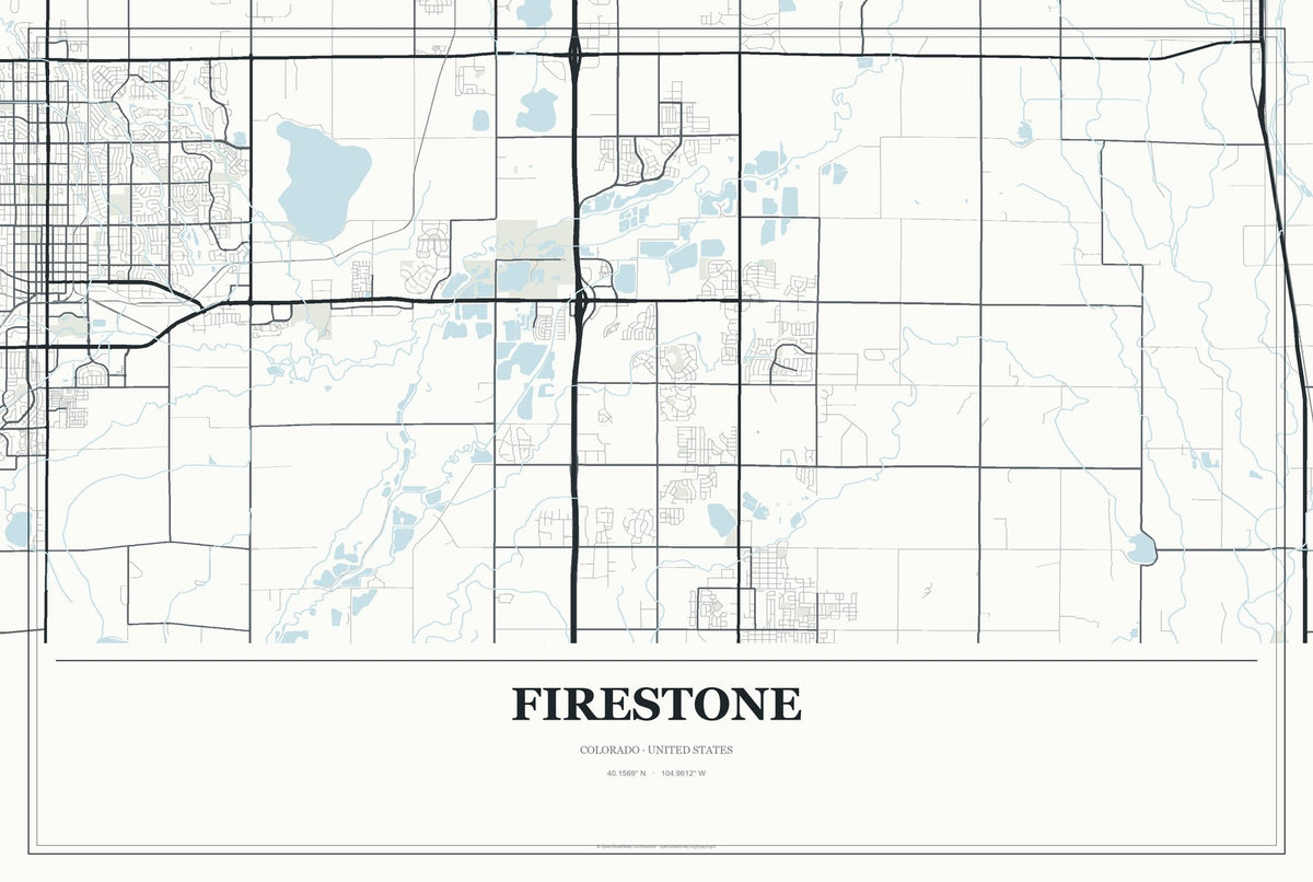 Firestone, Colorado City Map Aluminum Sign in Gallery Air style