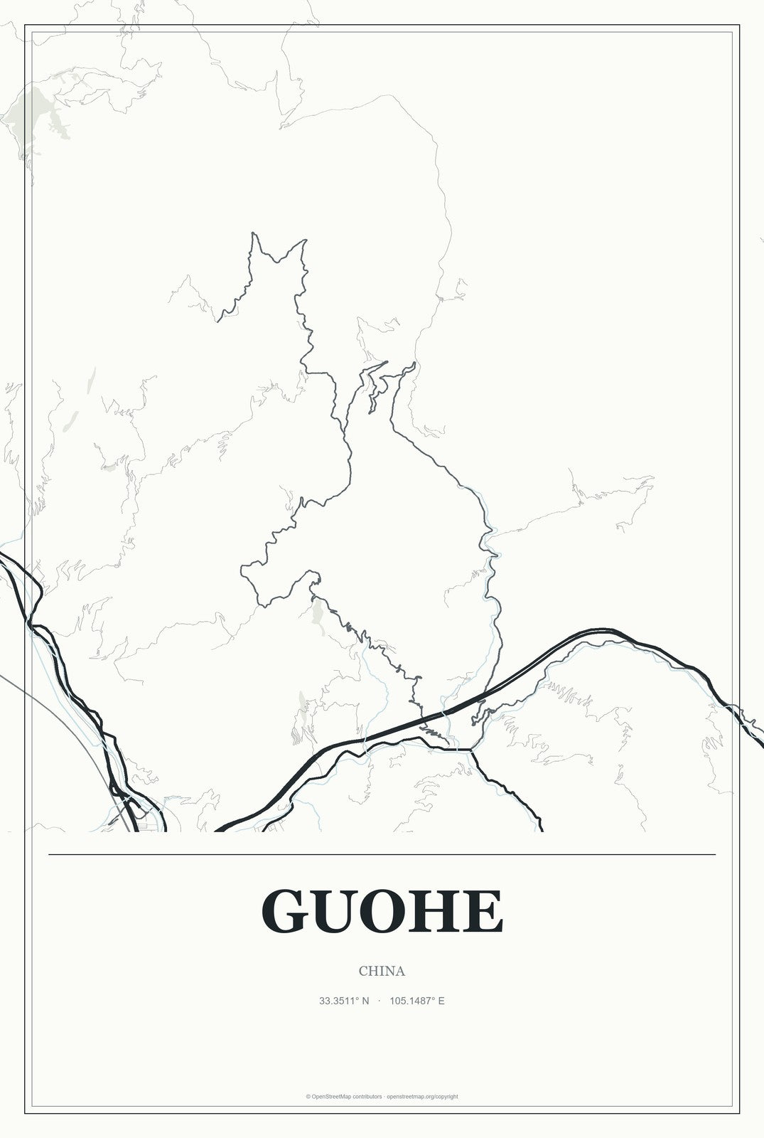 Guohe, China City Map Aluminum Sign in Gallery Air style