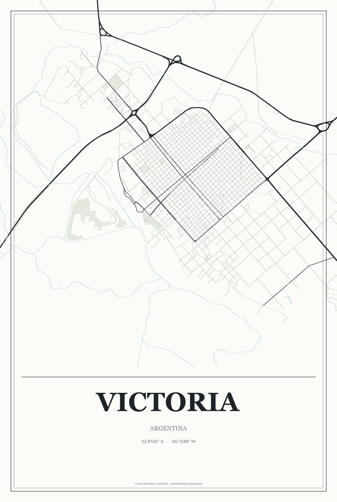 Victoria, Argentina City Map Aluminum Sign in Gallery Air style