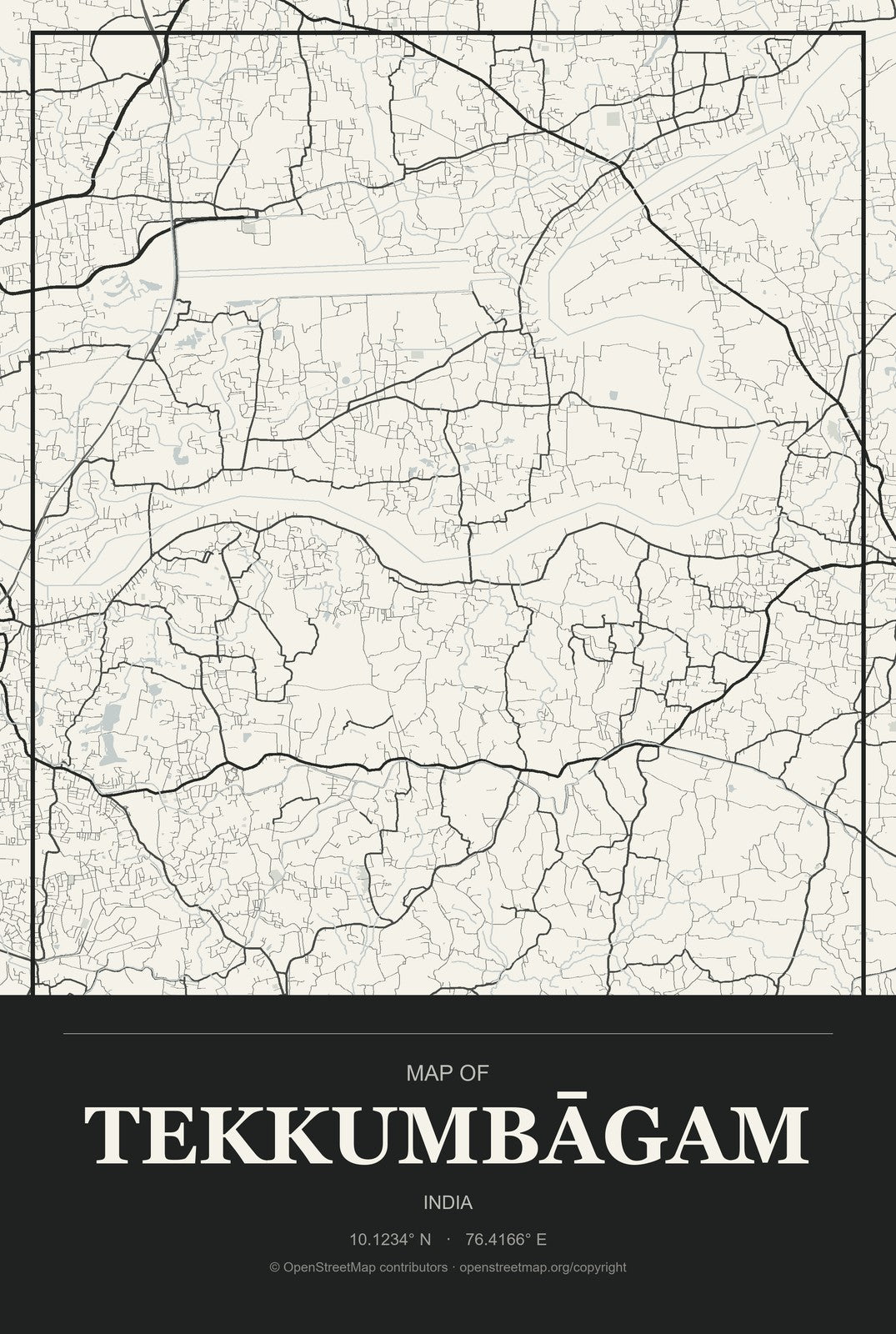Tekkumbāgam, India City Map Aluminum Sign in Museum Plaque style