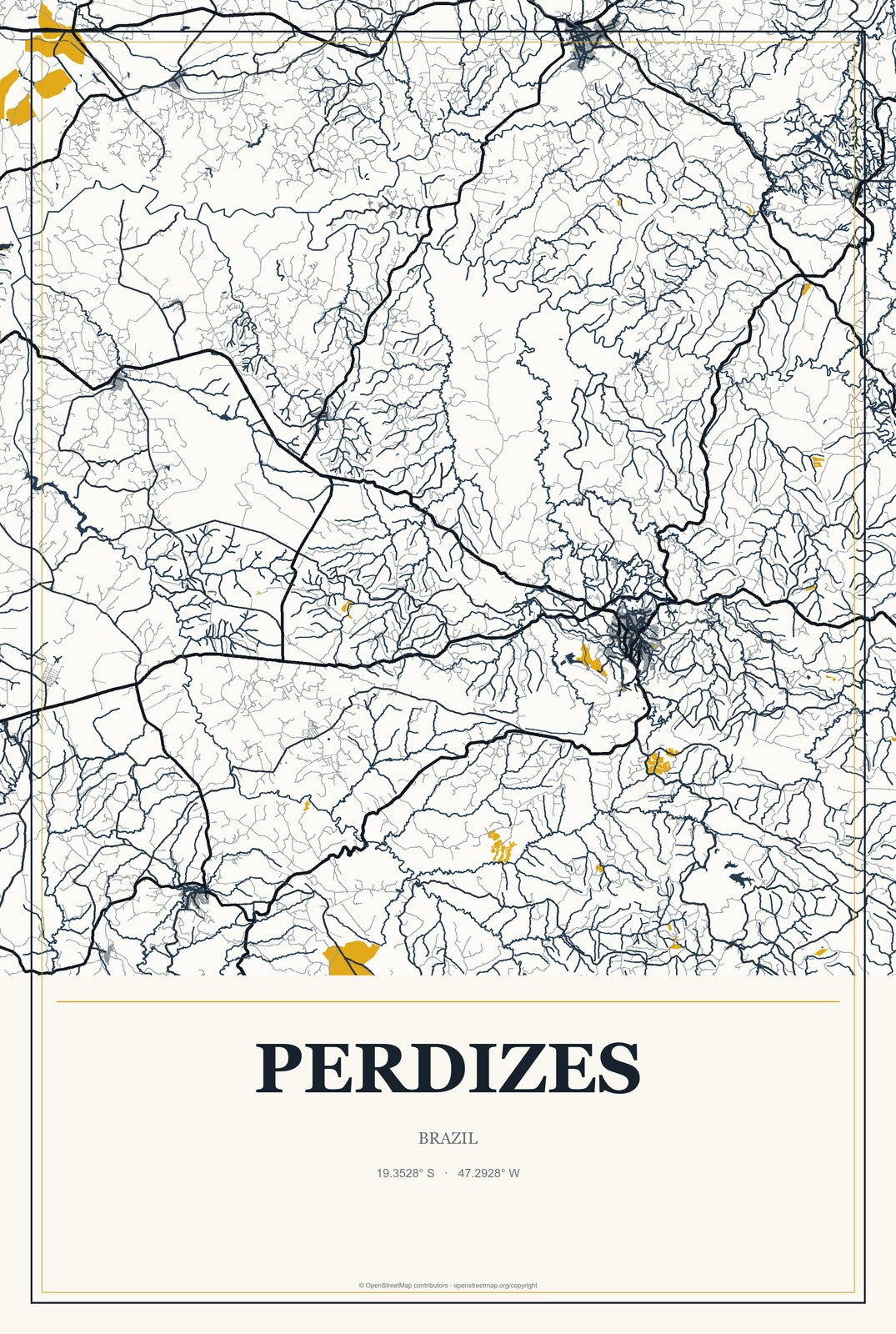 Perdizes, Brazil City Map Aluminum Sign in Citrine Modern style