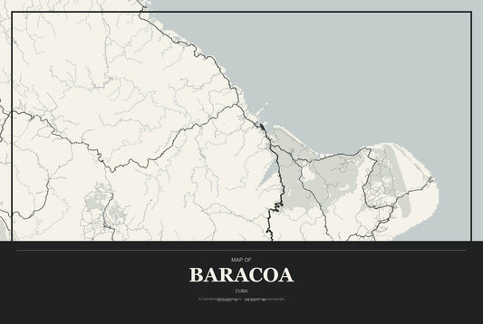 Baracoa, Cuba City Map Aluminum Sign in Museum Plaque style
