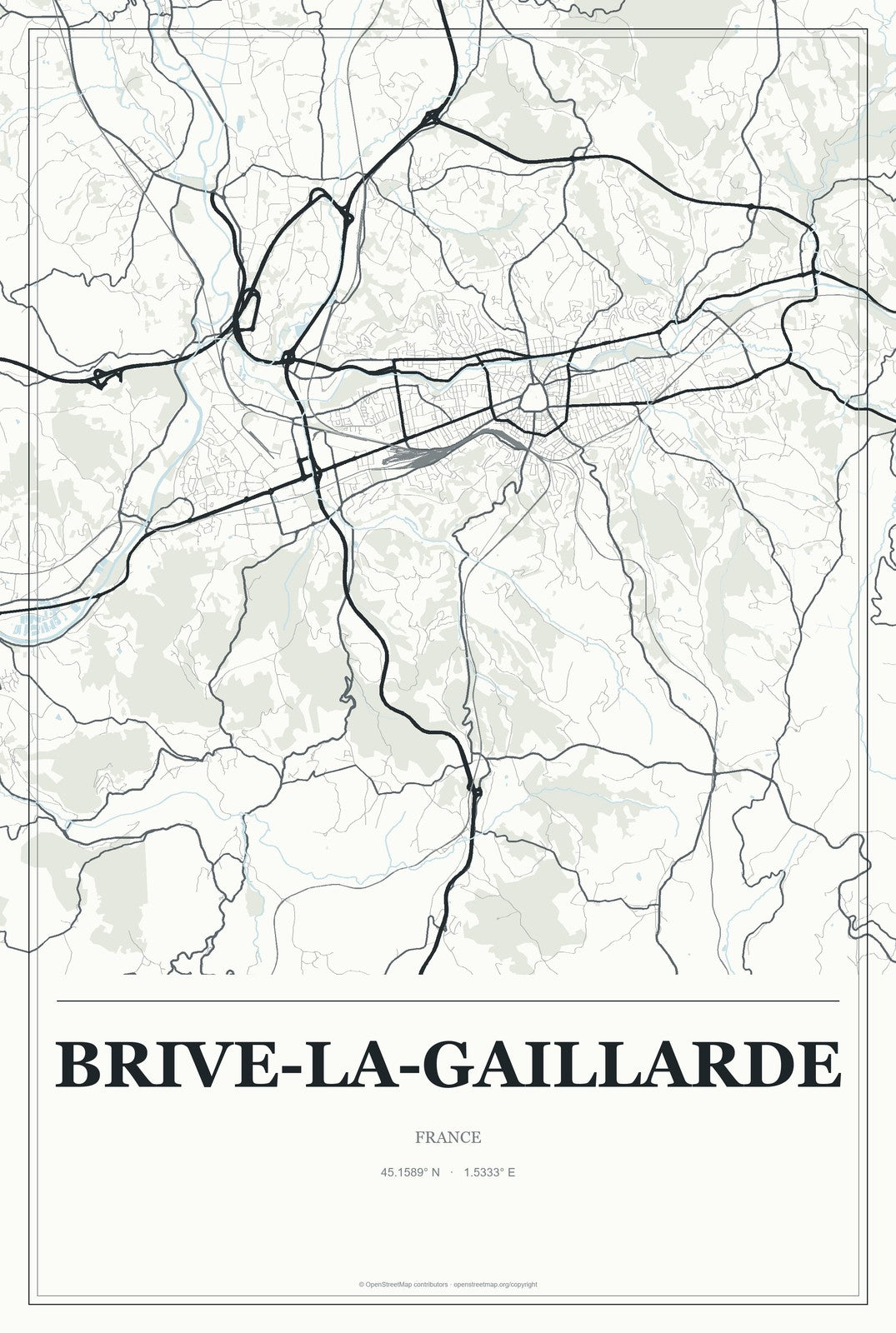 Brive-la-Gaillarde, France City Map Aluminum Sign in Gallery Air style