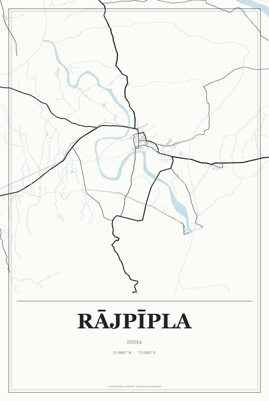 Rājpīpla, India City Map Aluminum Sign in Gallery Air style