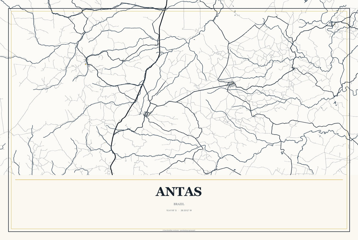 Antas, Brazil City Map Aluminum Sign in Citrine Modern style