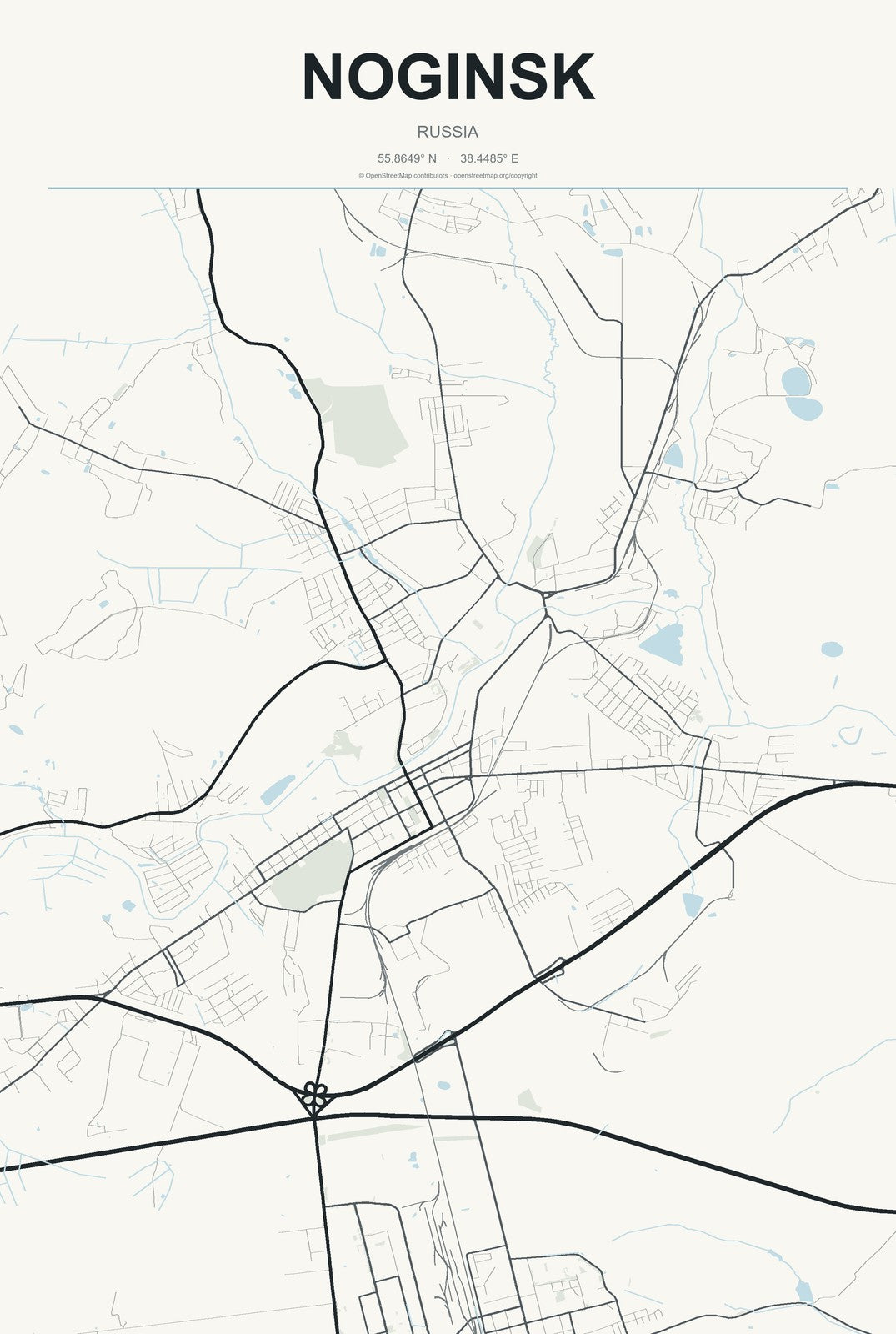 Noginsk, Russia City Map Aluminum Sign in Headline Atlas style