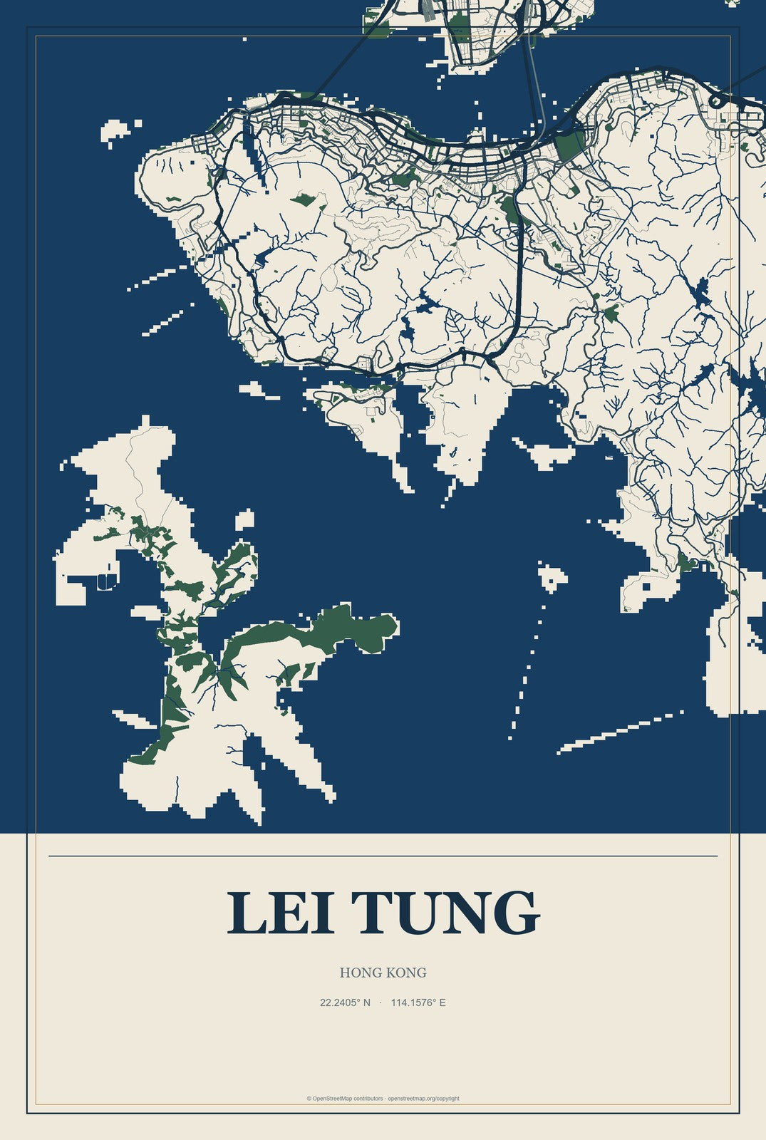 Lei Tung, Hong Kong City Map Aluminum Sign in Coastal Cutout style