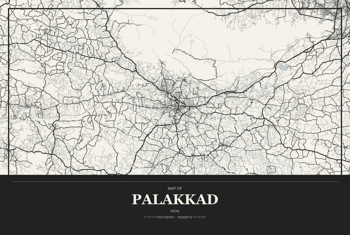 Palakkad, India City Map Aluminum Sign in Museum Plaque style