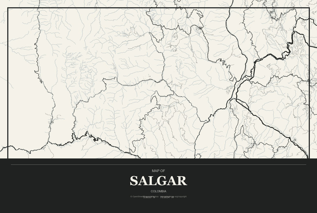 Salgar, Colombia City Map Aluminum Sign in Museum Plaque style