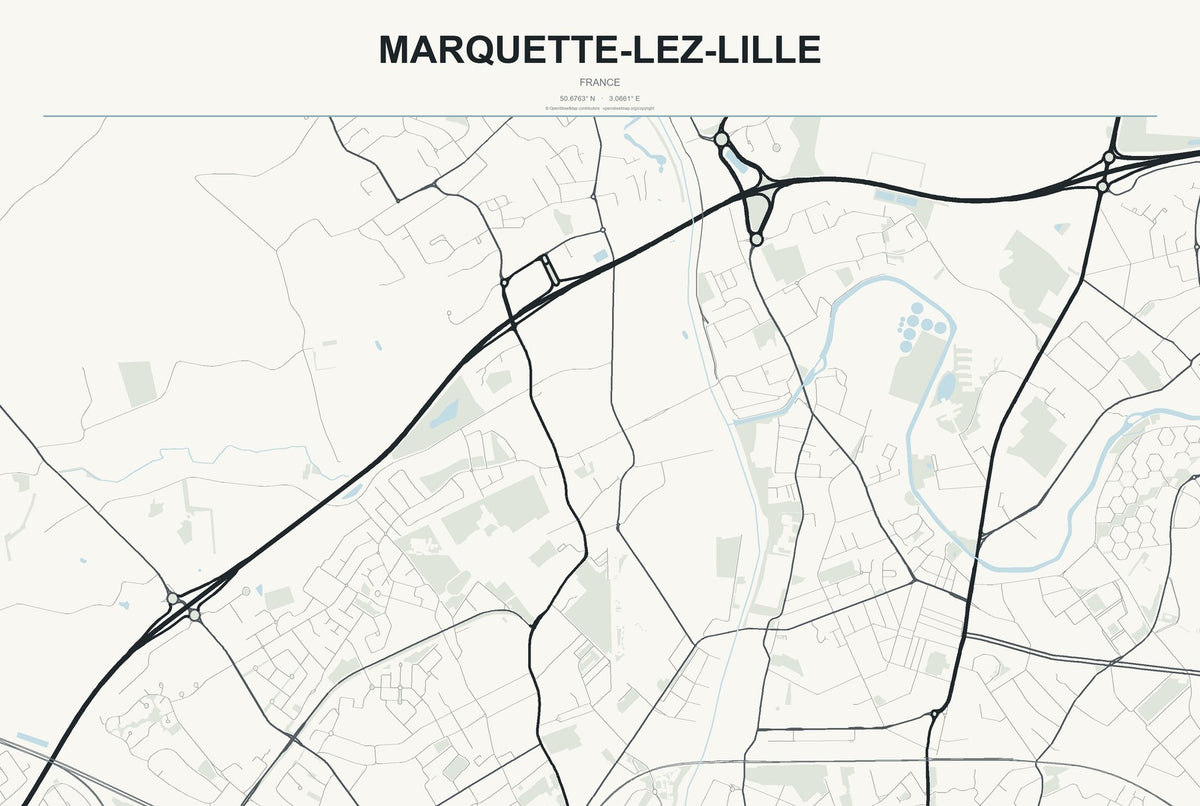 Marquette-lez-Lille, France City Map Aluminum Sign in Headline Atlas style