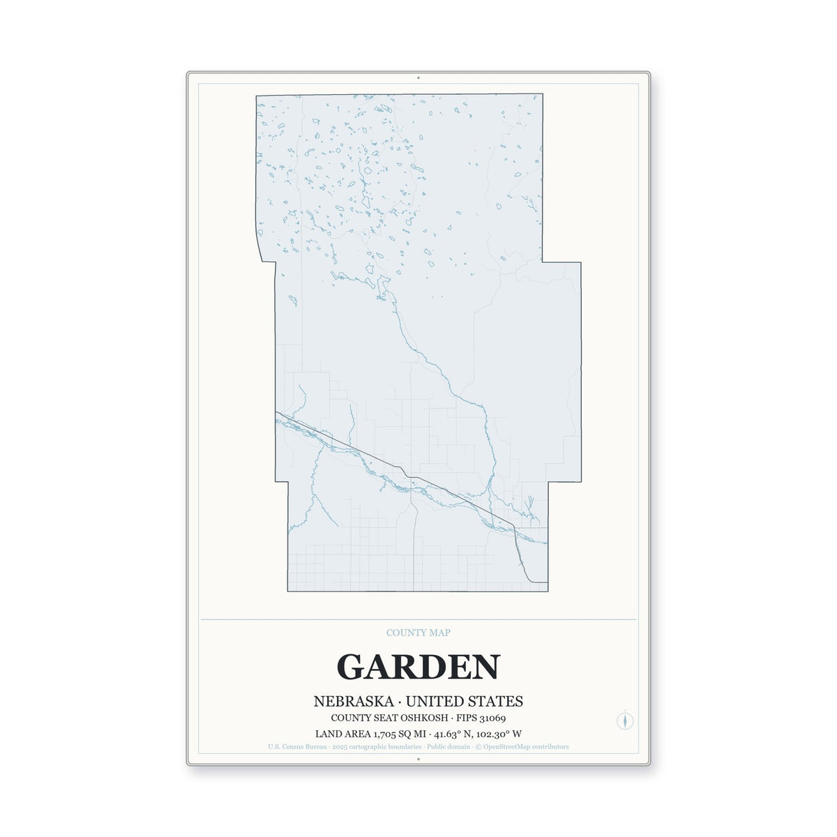 Garden County, Nebraska Map Aluminum Sign in Gallery Air style