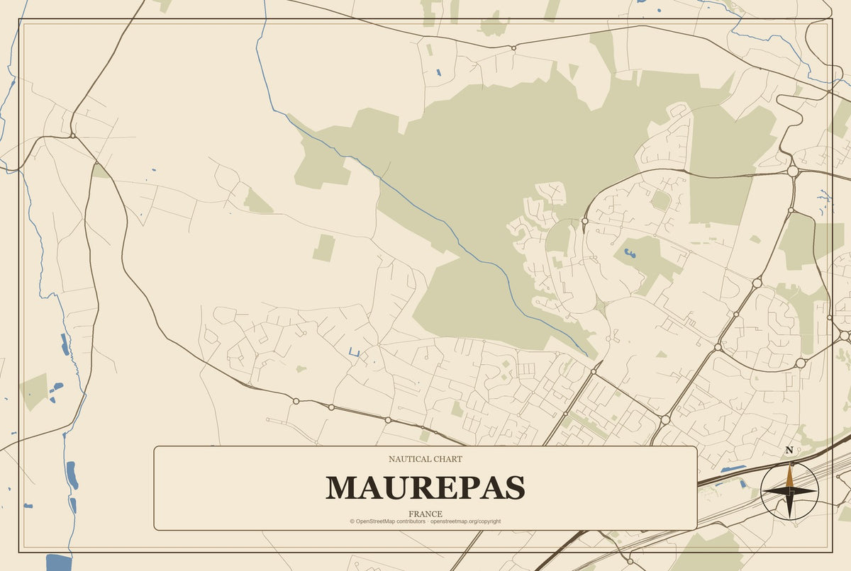 Maurepas, France City Map Aluminum Sign in Heritage Nautical style