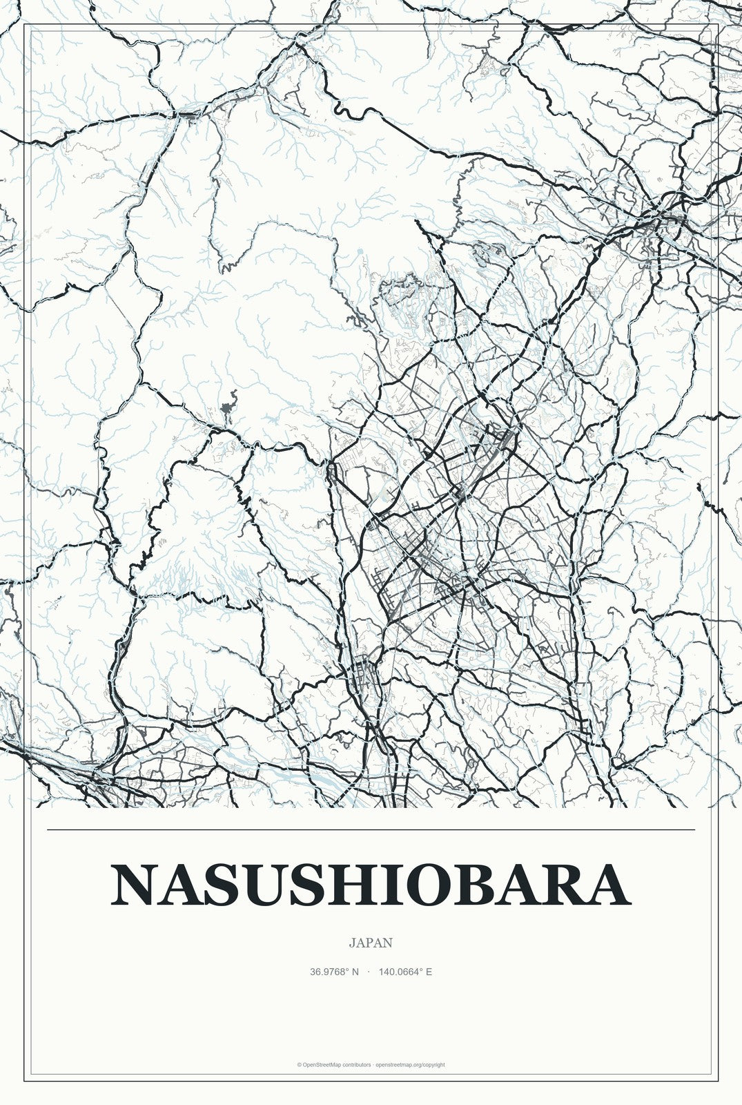 Nasushiobara, Japan City Map Aluminum Sign in Gallery Air style