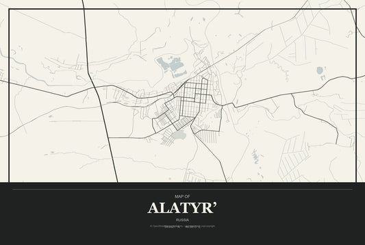 Alatyr’, Russia City Map Aluminum Sign in Museum Plaque style