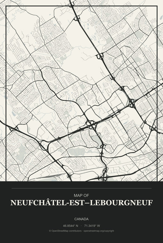Neufchâtel-Est–Lebourgneuf, Canada City Map Aluminum Sign in Museum Plaque style