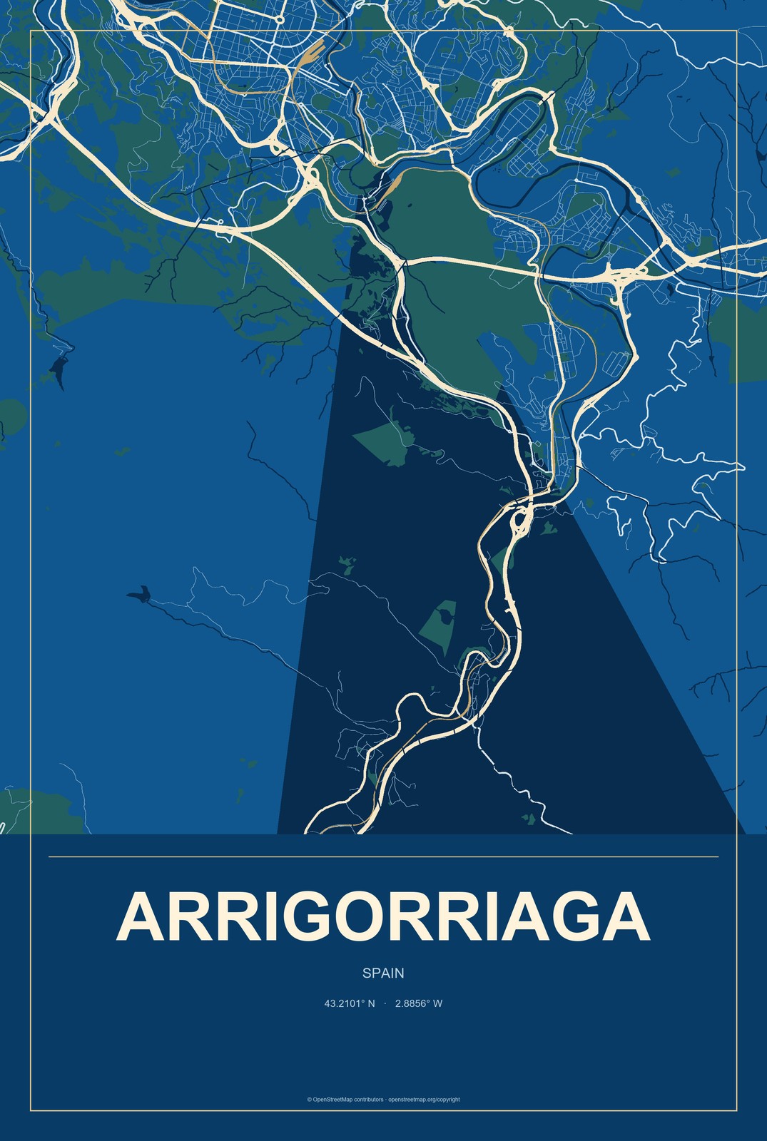 Arrigorriaga, Spain City Map Aluminum Sign in Harbor Cobalt style