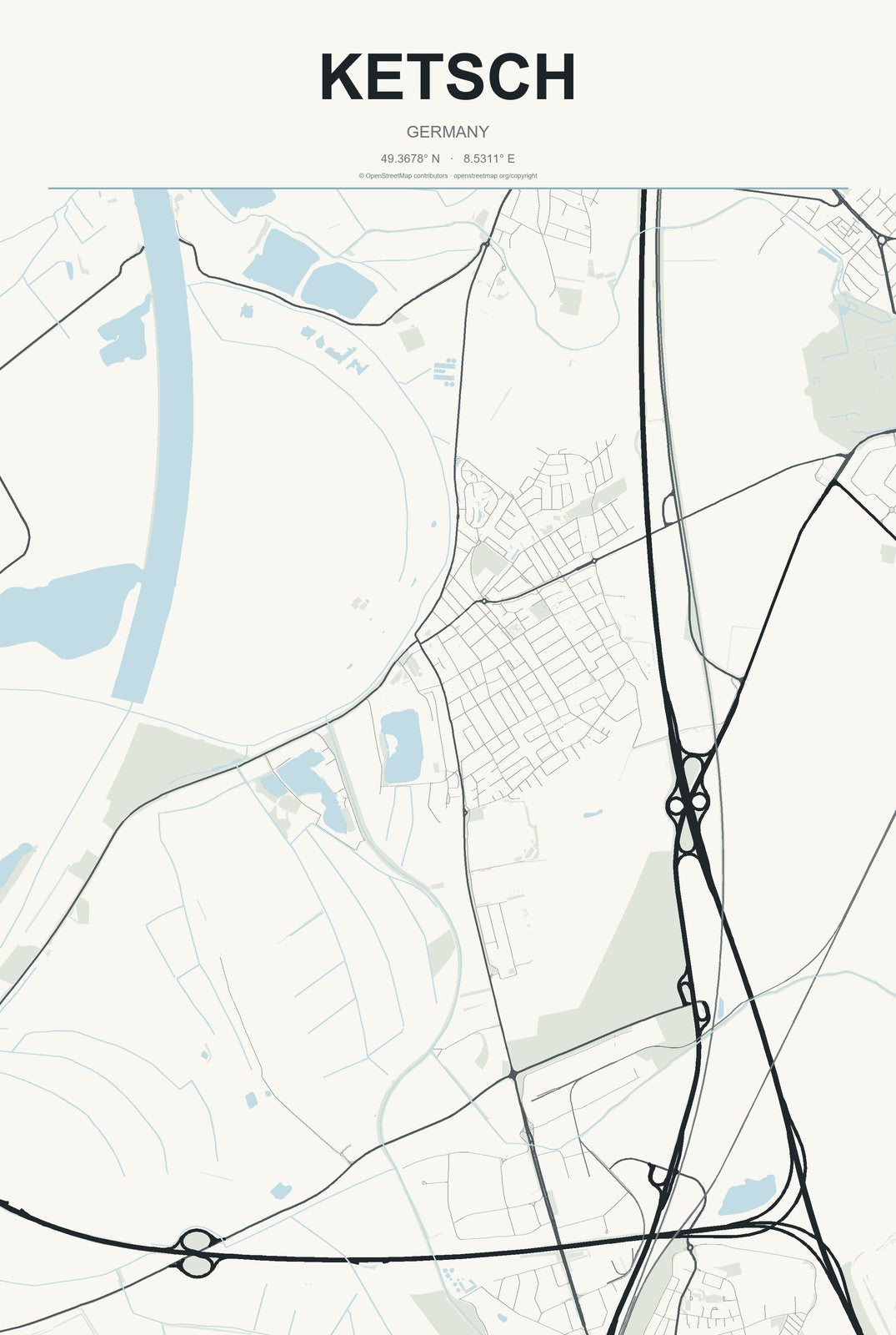 Ketsch, Germany City Map Aluminum Sign in Headline Atlas style