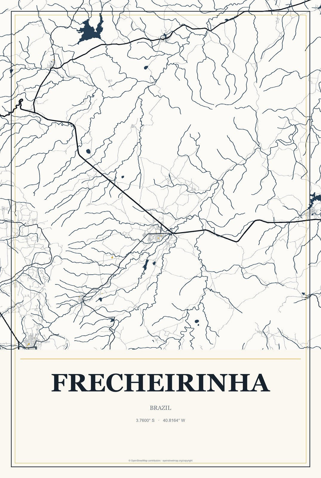 Frecheirinha, Brazil City Map Aluminum Sign in Citrine Modern style