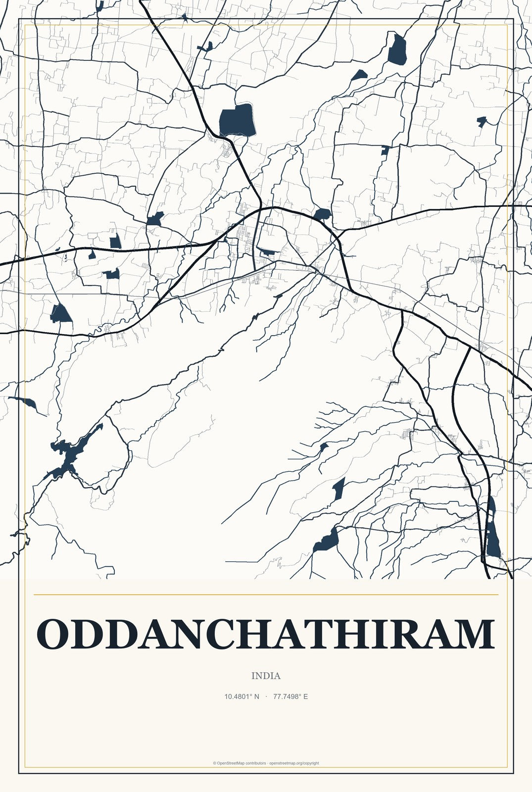 Oddanchathiram, India City Map Aluminum Sign in Citrine Modern style