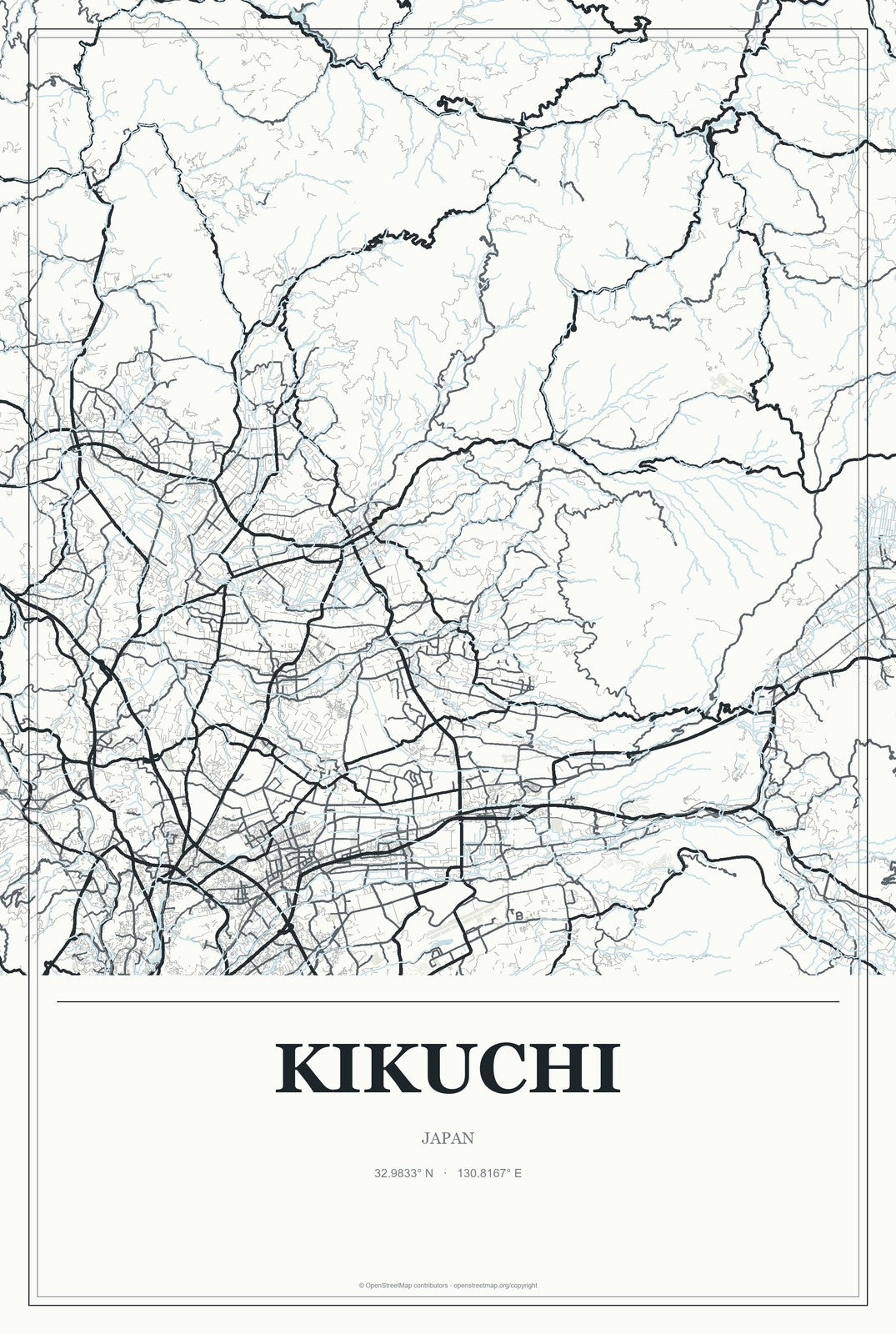 Kikuchi, Japan City Map Aluminum Sign in Gallery Air style
