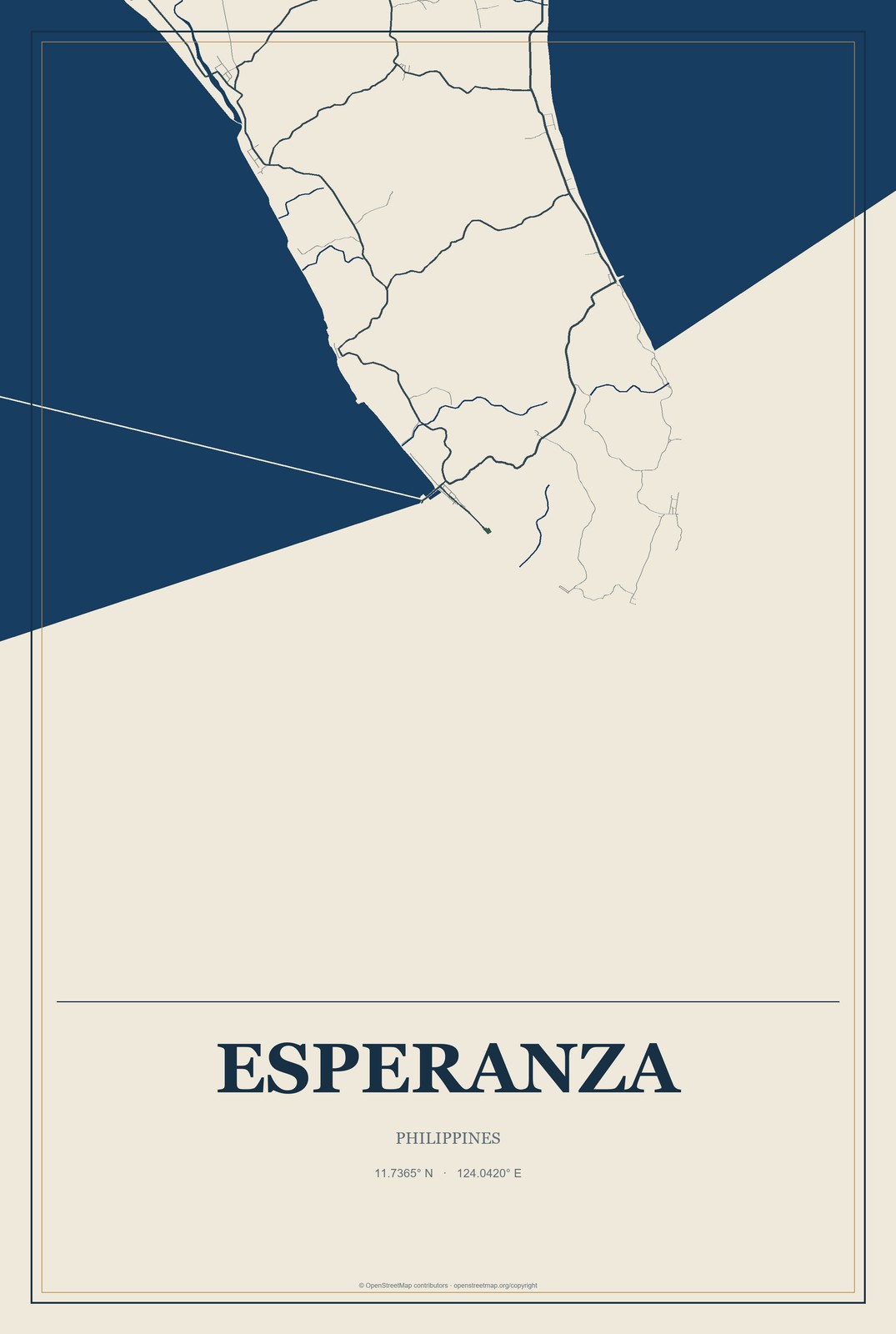 Esperanza, Philippines City Map Aluminum Sign in Coastal Cutout style