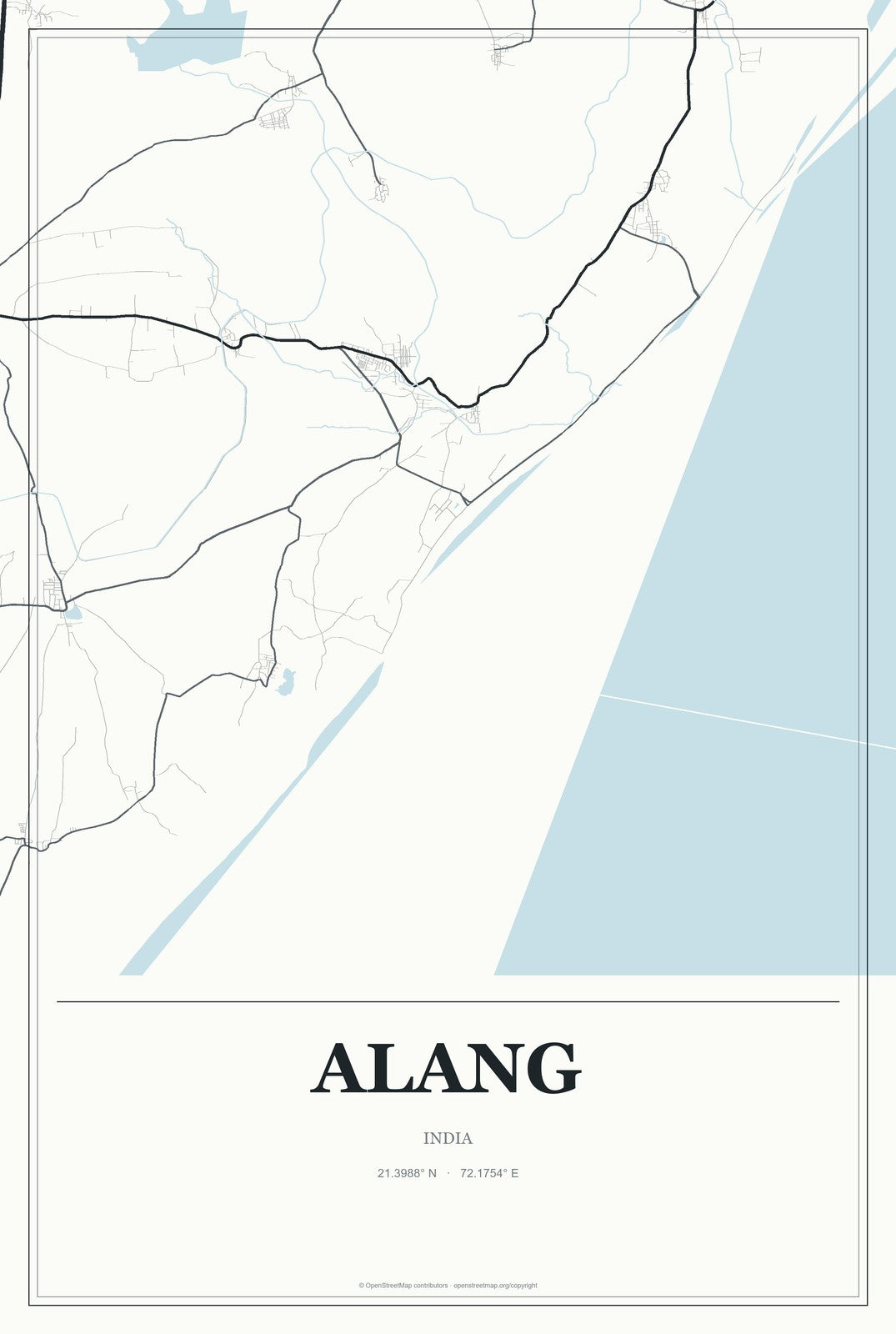 Alang, India City Map Aluminum Sign in Gallery Air style