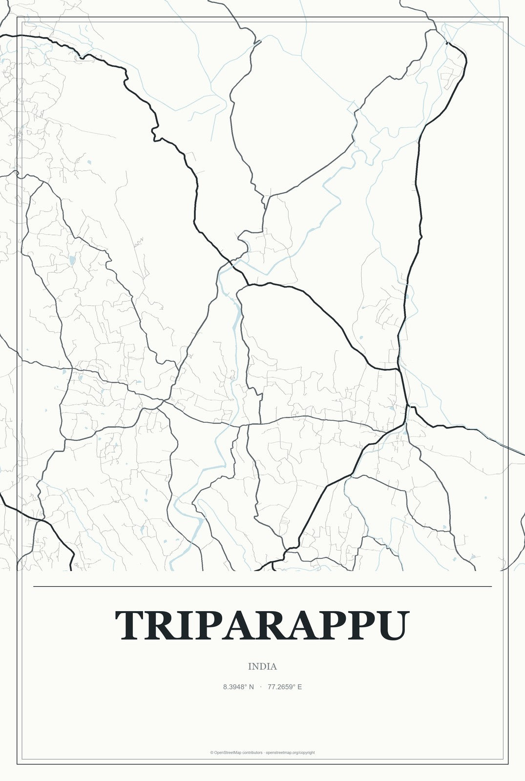 Triparappu, India City Map Aluminum Sign in Gallery Air style
