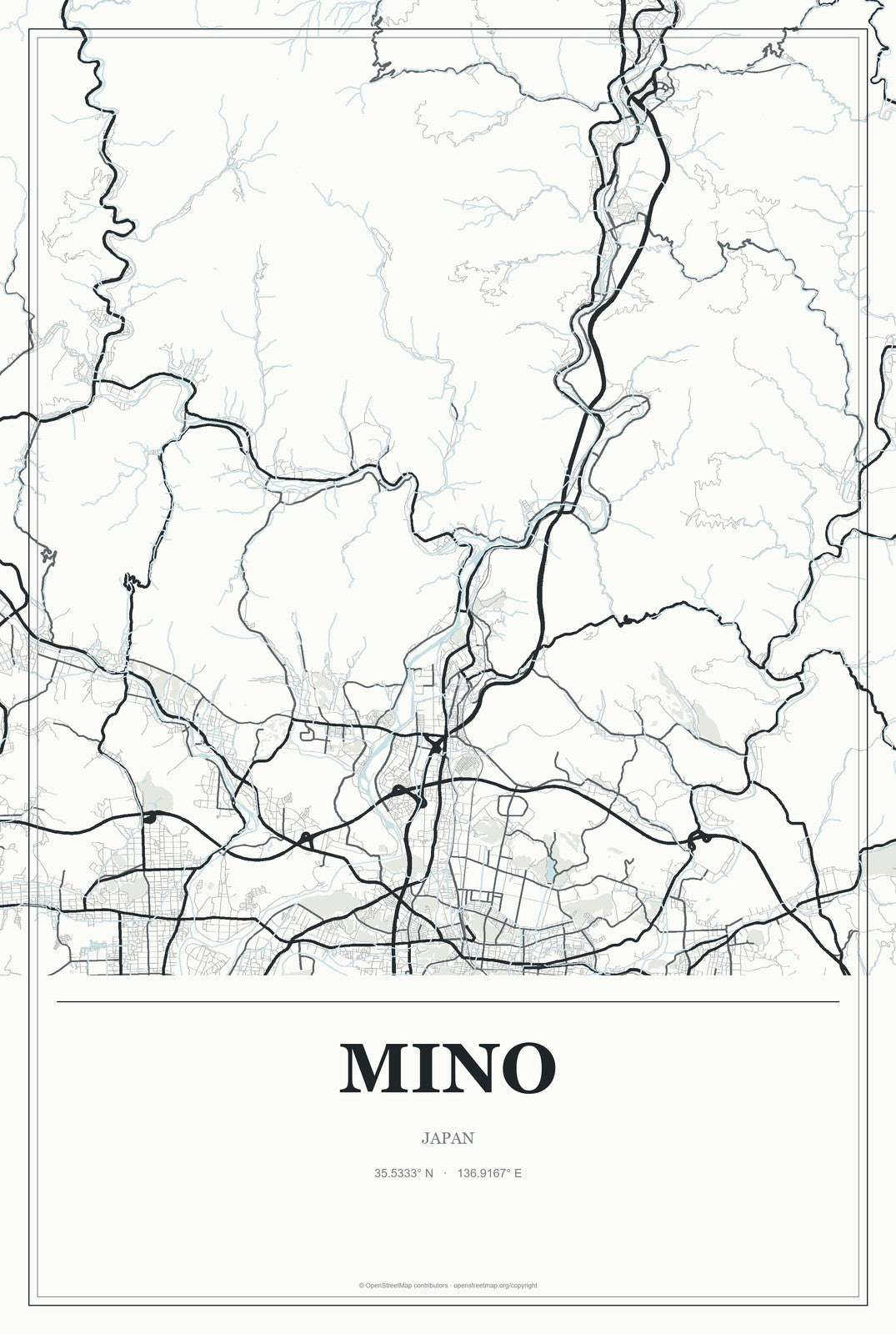 Mino, Japan City Map Aluminum Sign in Gallery Air style