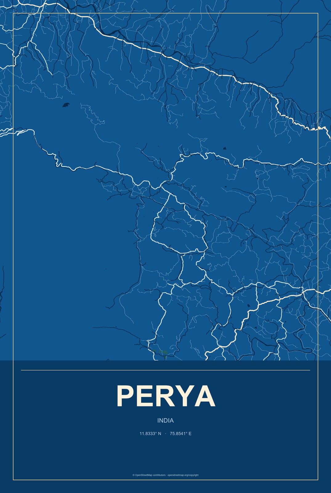 Perya, India City Map Aluminum Sign in Harbor Cobalt style