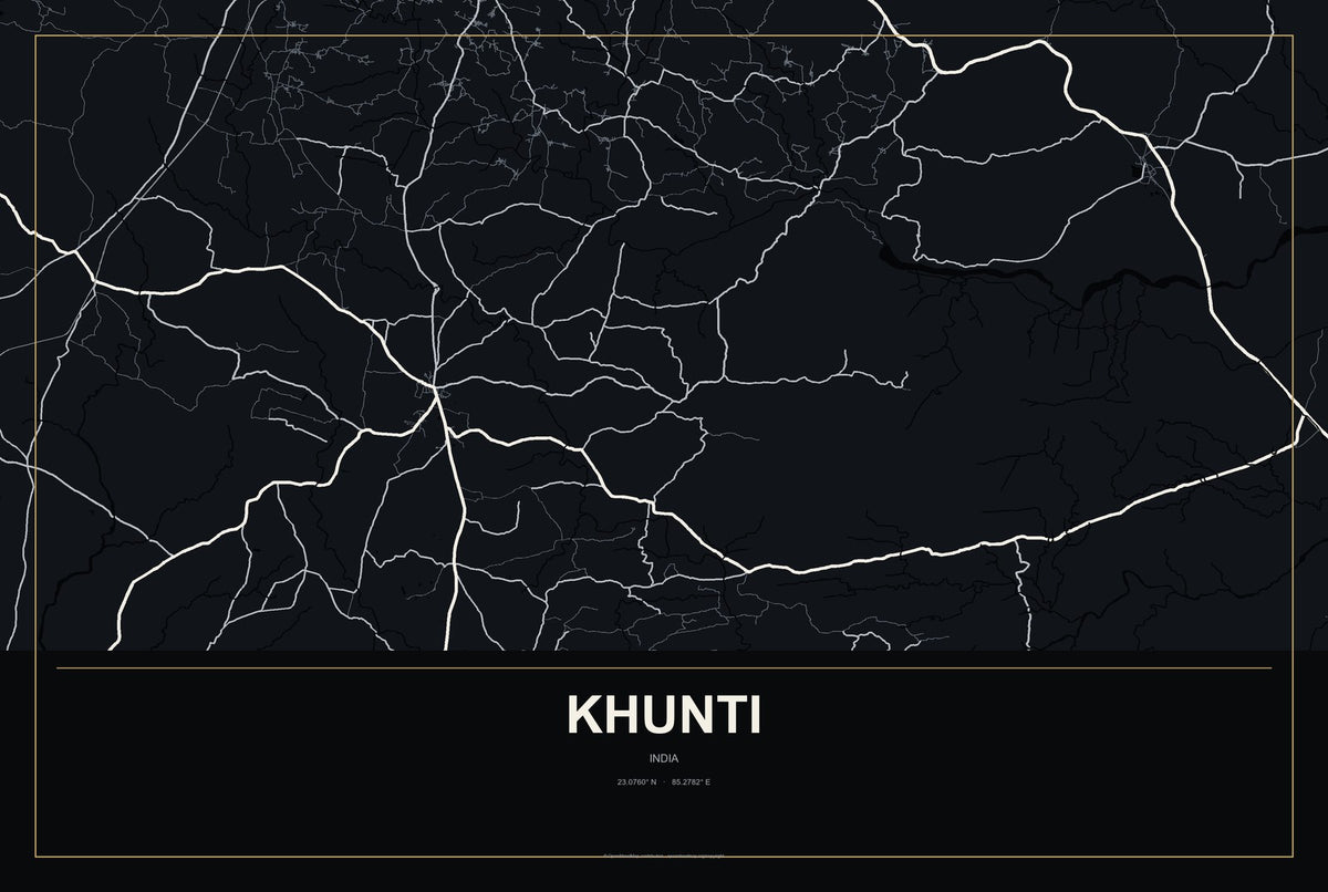 Khunti, India City Map Aluminum Sign in Metropolitan Noir style