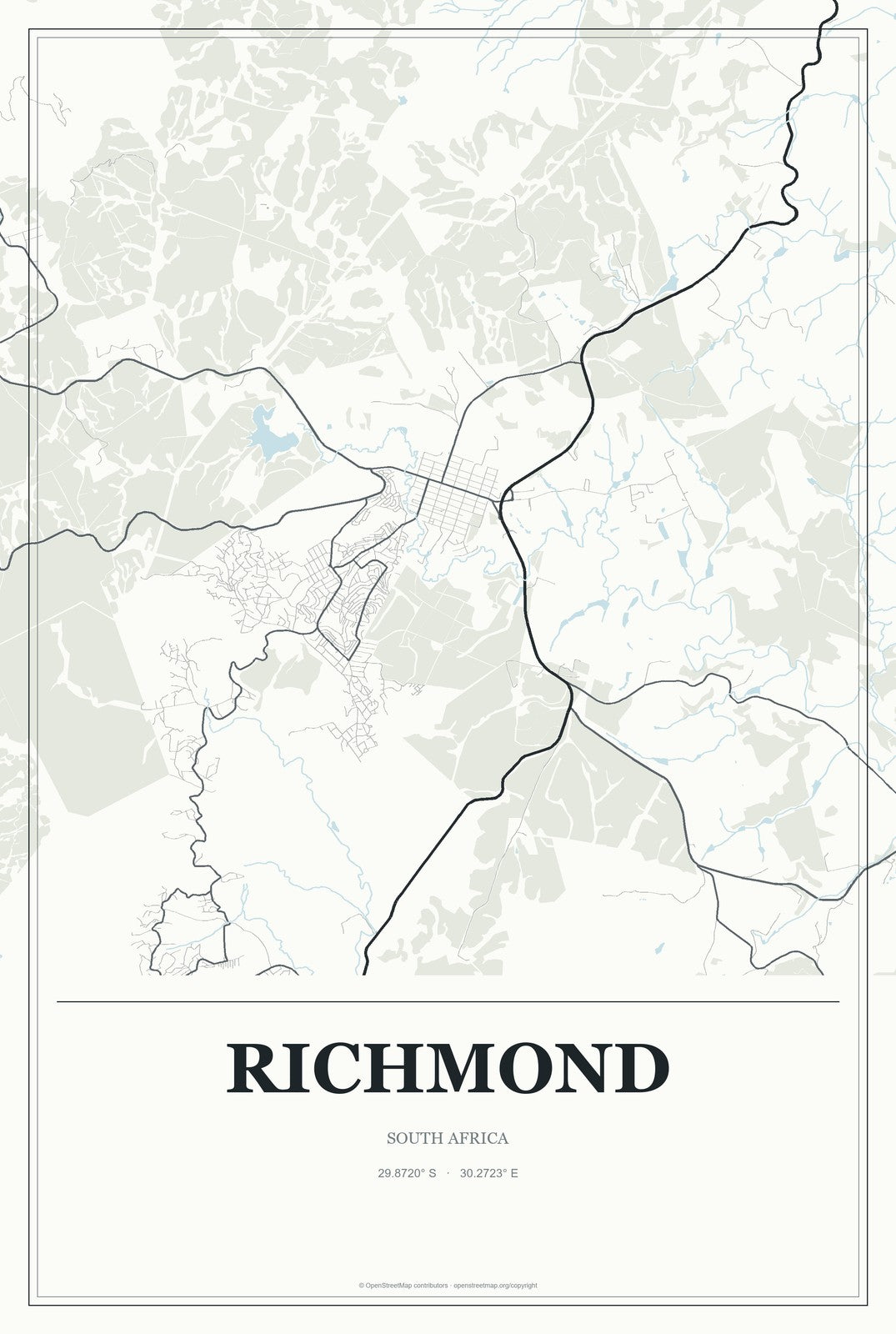 Richmond, South Africa City Map Aluminum Sign in Gallery Air style