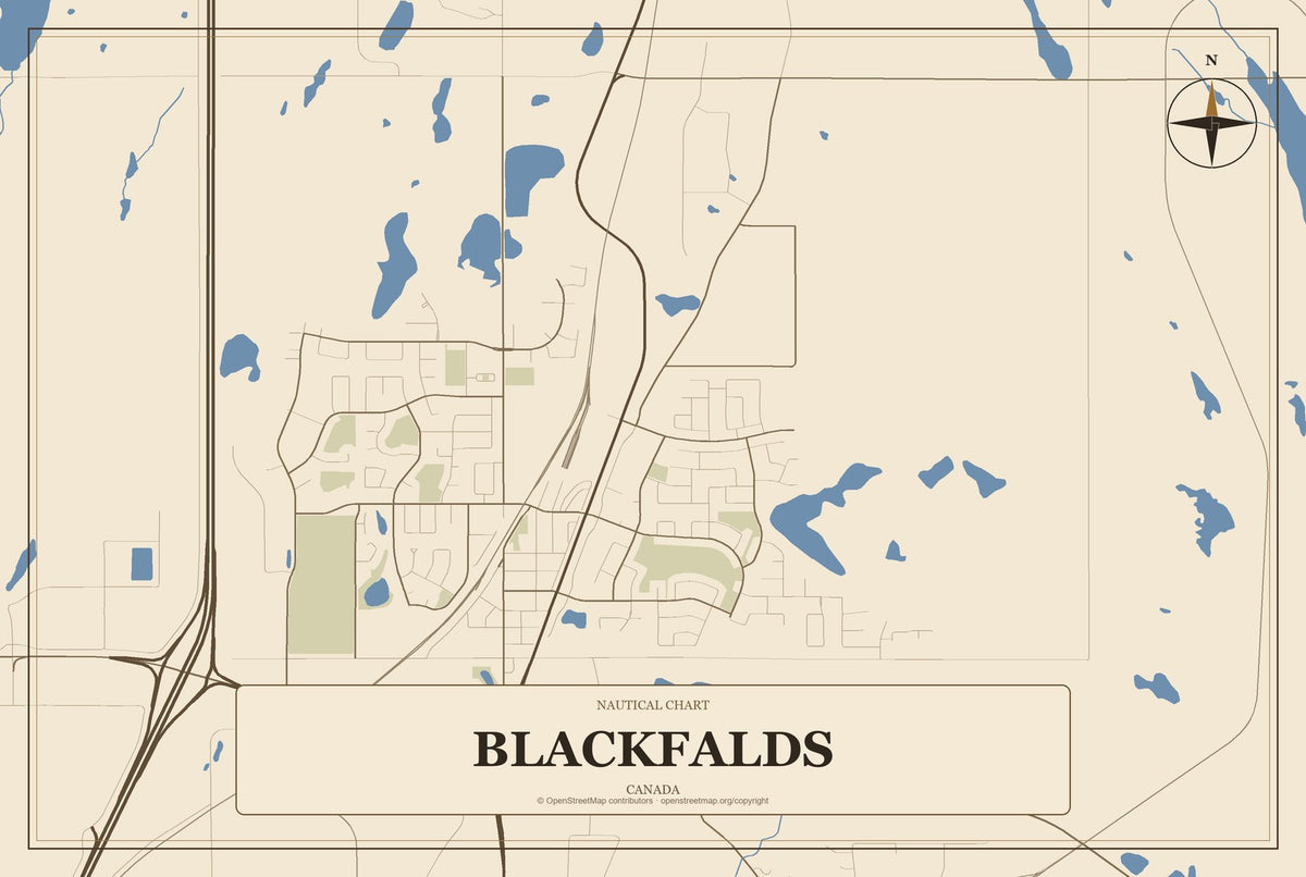 Blackfalds, Canada City Map Aluminum Sign in Heritage Nautical style