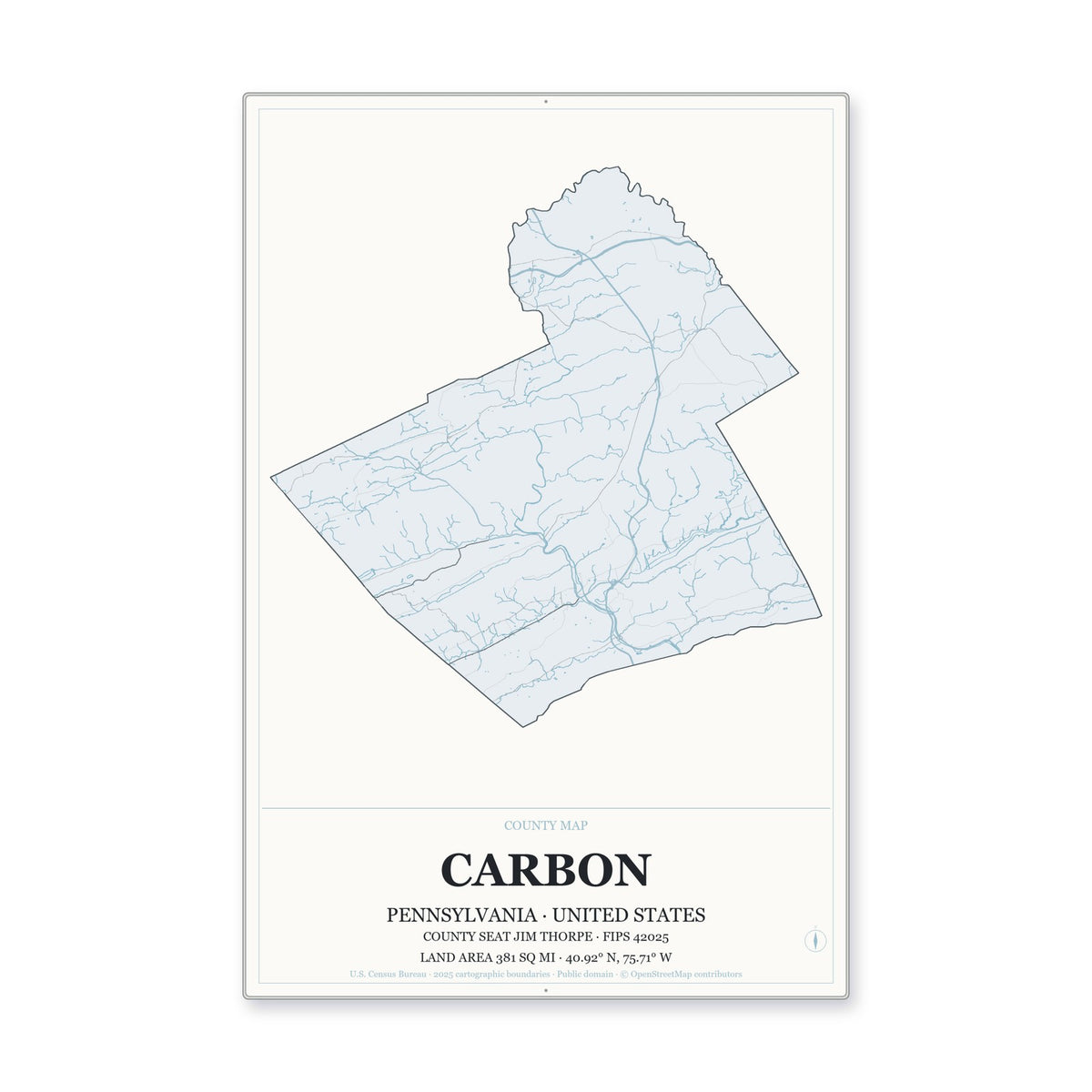 Carbon County, Pennsylvania Map Aluminum Sign in Gallery Air style