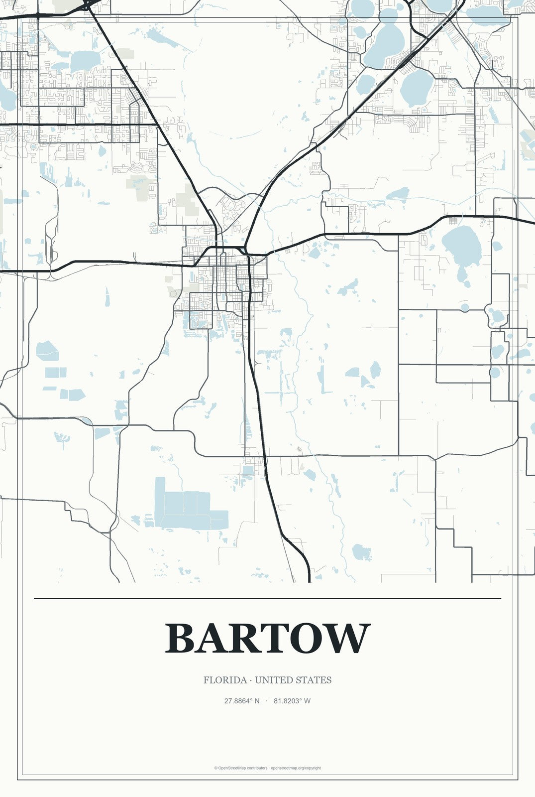 Bartow, Florida City Map Aluminum Sign in Gallery Air style