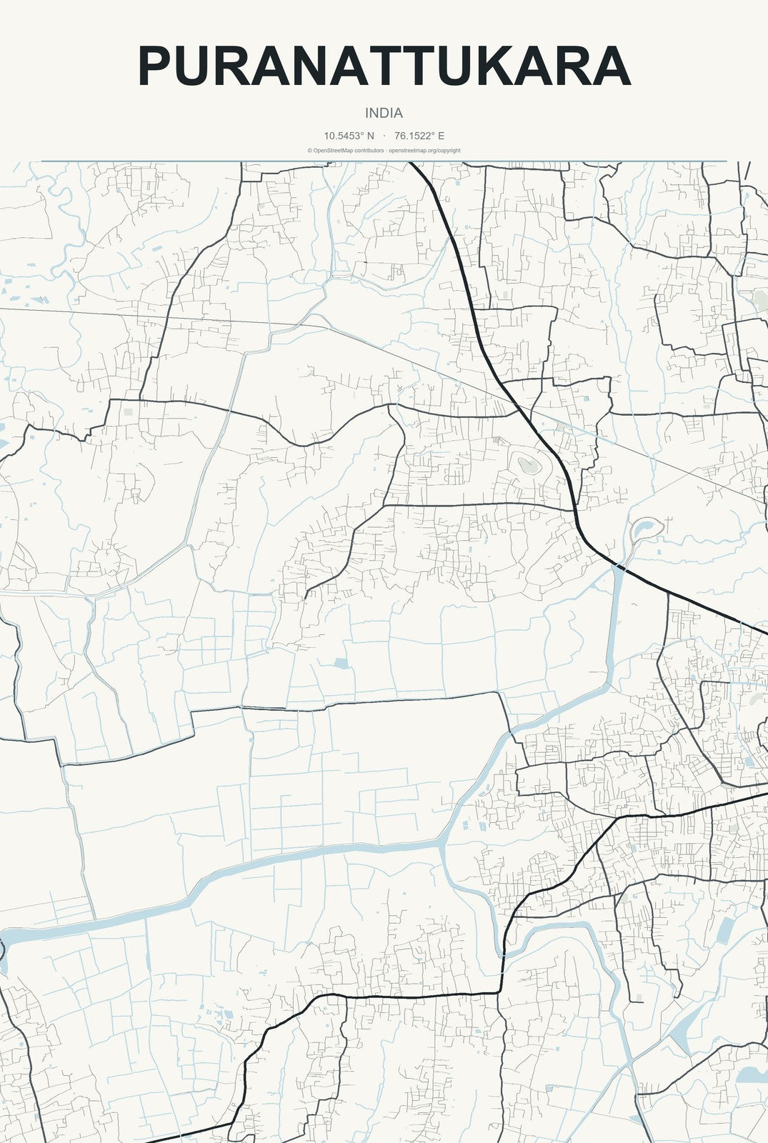 Puranattukara, India City Map Aluminum Sign in Headline Atlas style