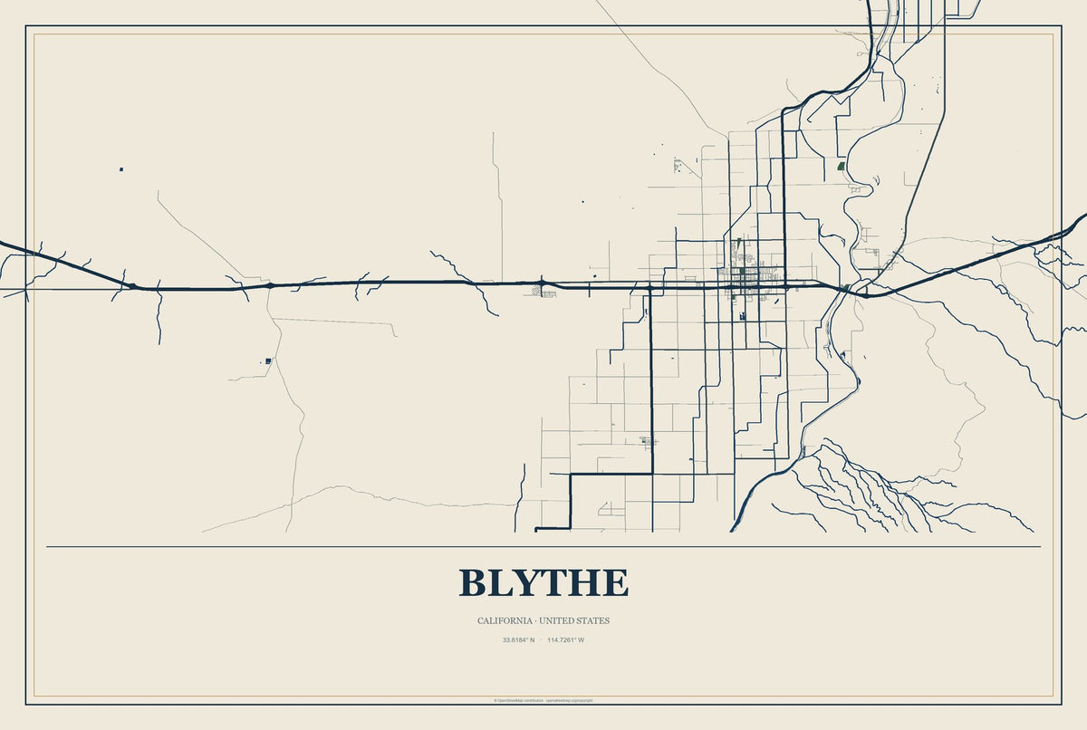 Blythe, California City Map Aluminum Sign in Coastal Cutout style