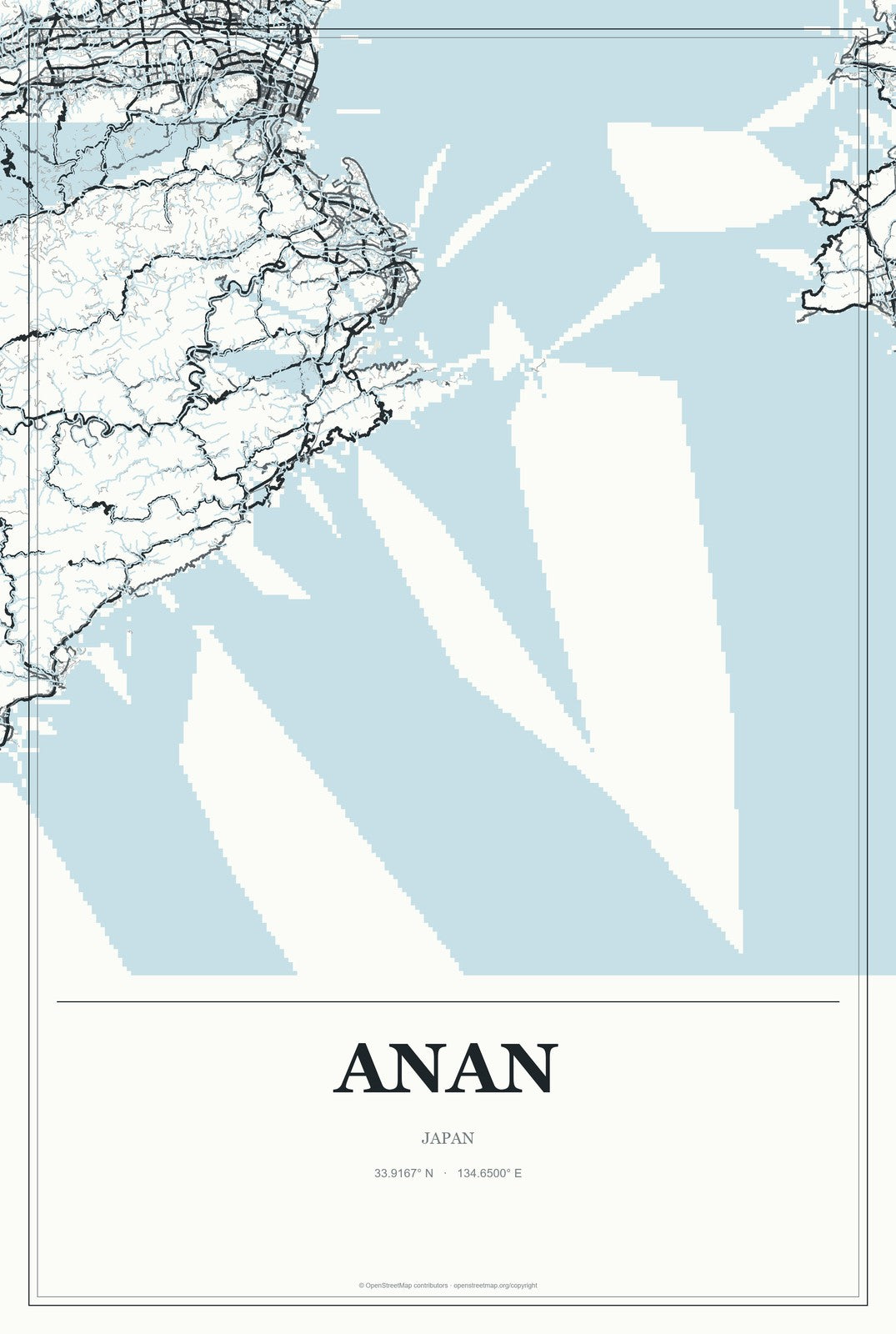 Anan, Japan City Map Aluminum Sign in Gallery Air style