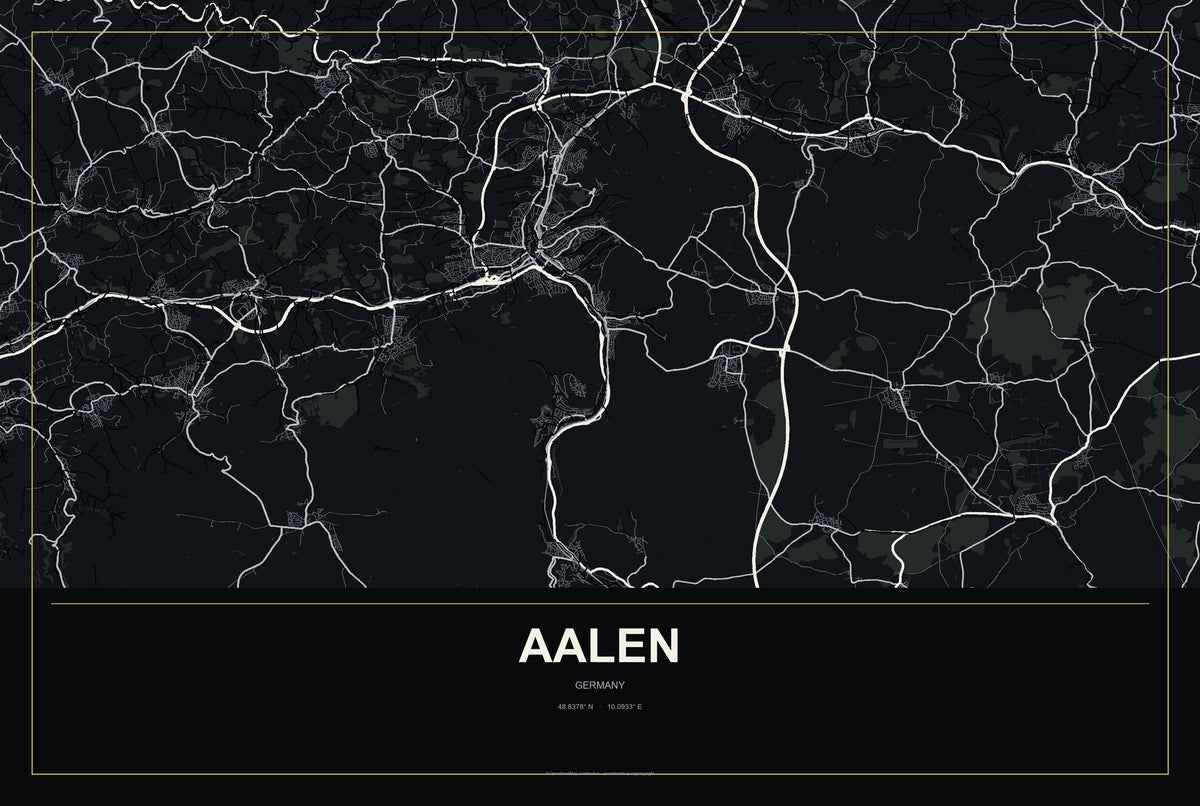 Aalen, Germany City Map Aluminum Sign in Metropolitan Noir style