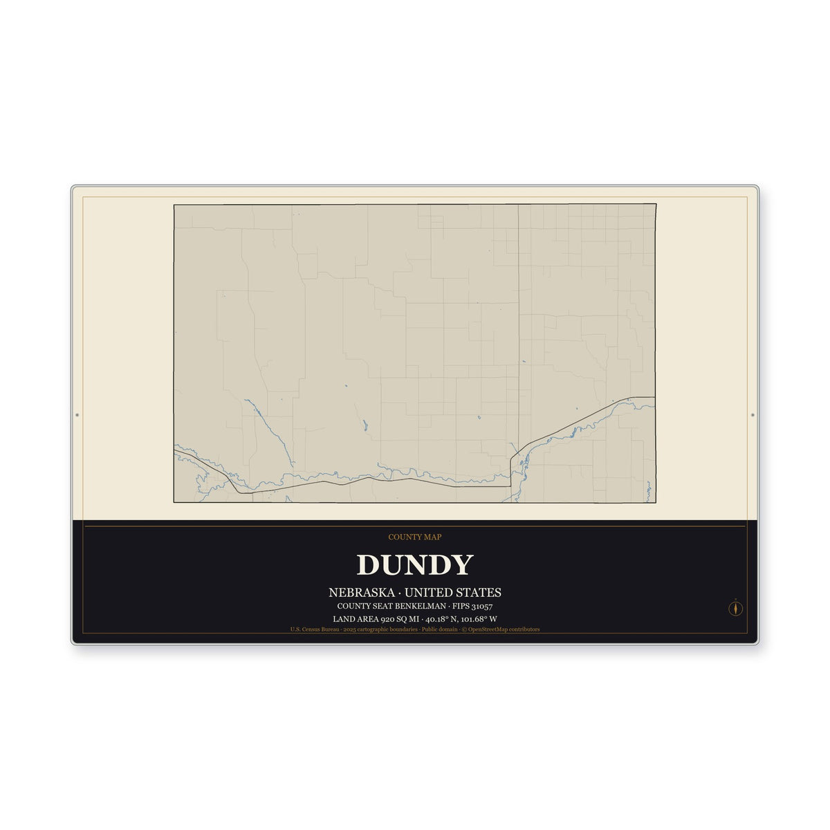 Dundy County, Nebraska Map Aluminum Sign in Museum Plaque style