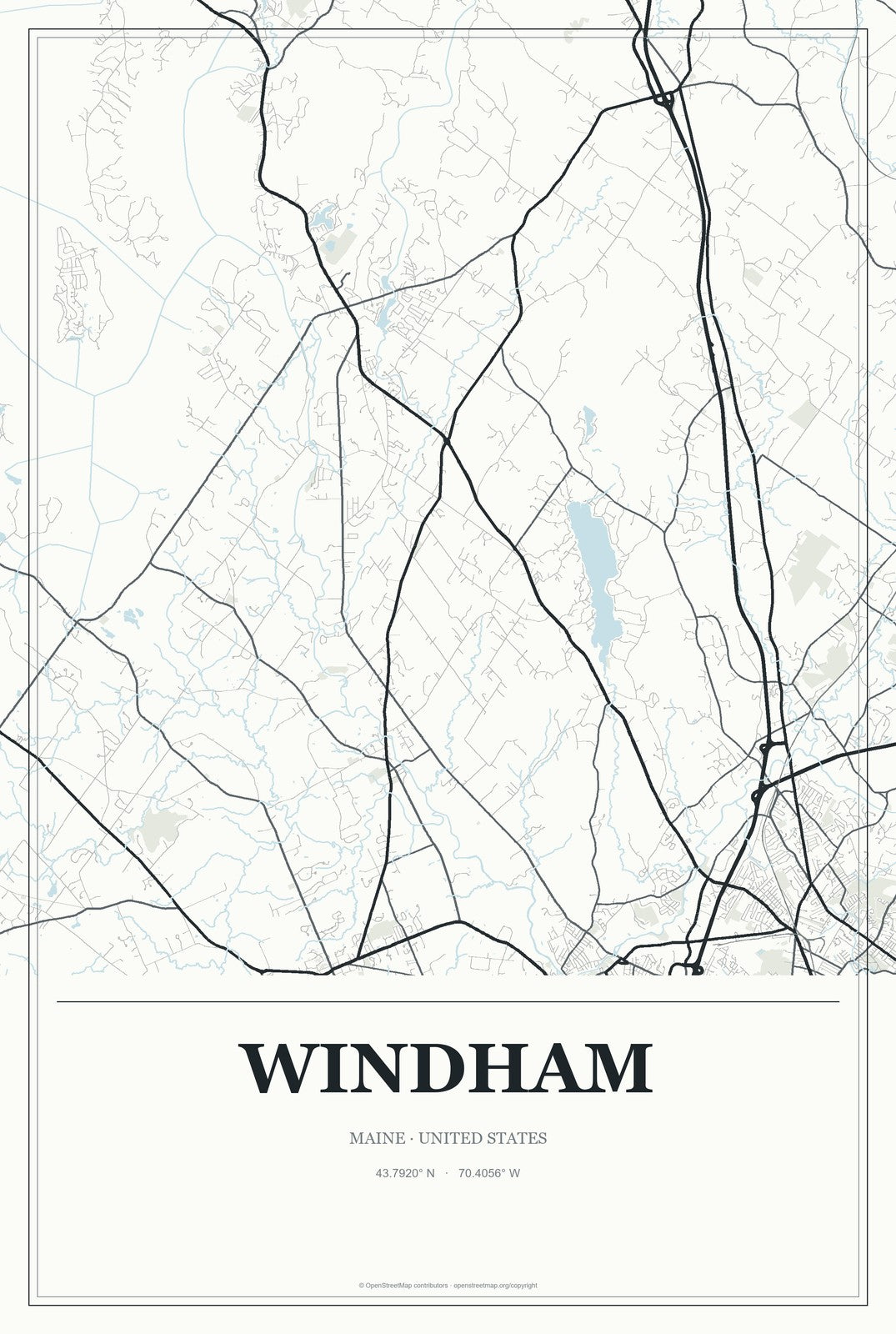 Windham, Maine City Map Aluminum Sign in Gallery Air style