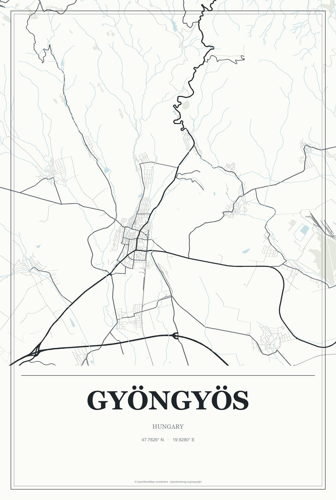 Gyöngyös, Hungary City Map Aluminum Sign in Gallery Air style